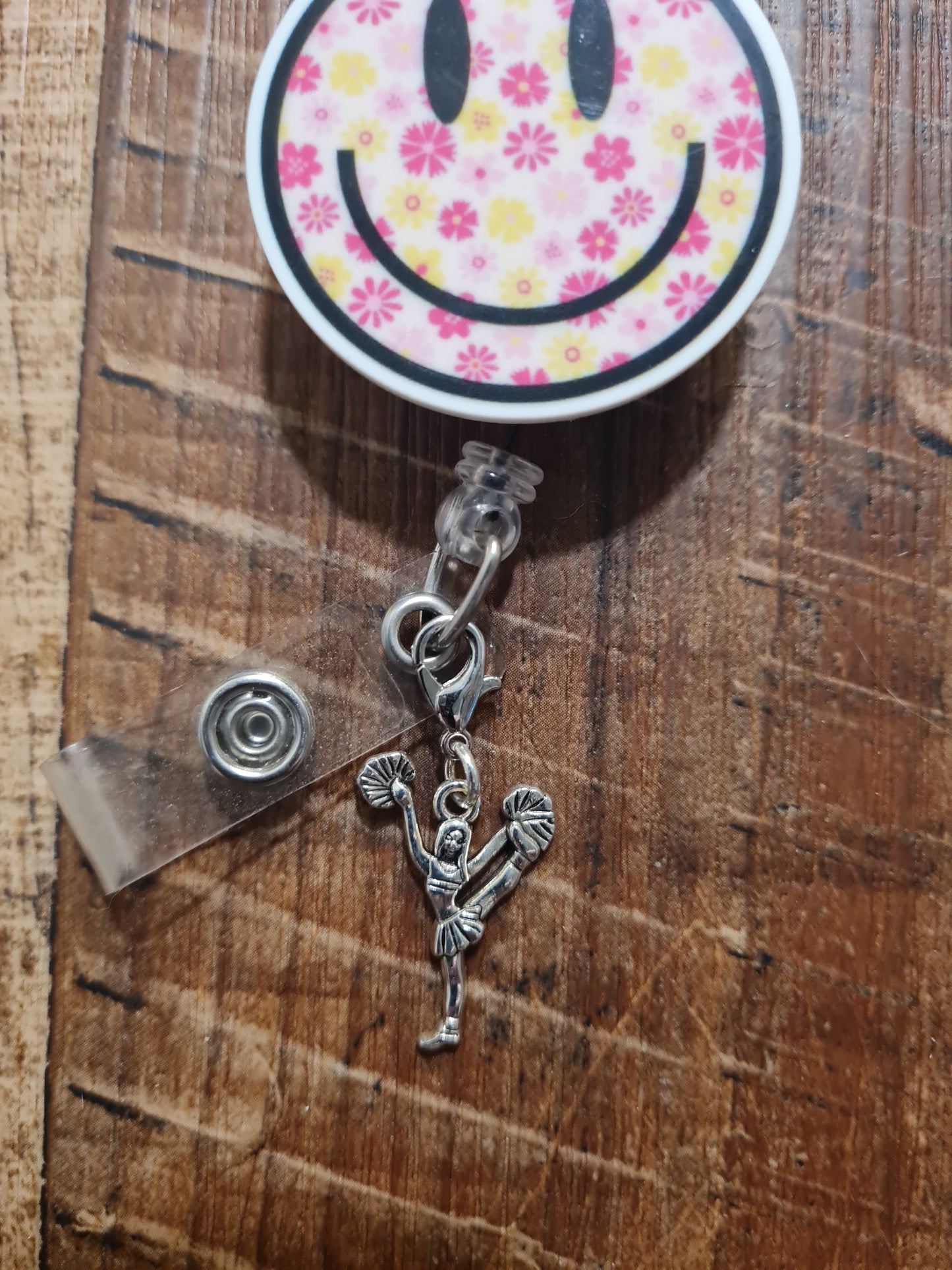 "Game Day Spirit" Cheerleader ID Badge Charm - High School Cheer Coach Appreciation Gift - Megaphone & Pom Pom Badge Flair - School Spirit Accessory