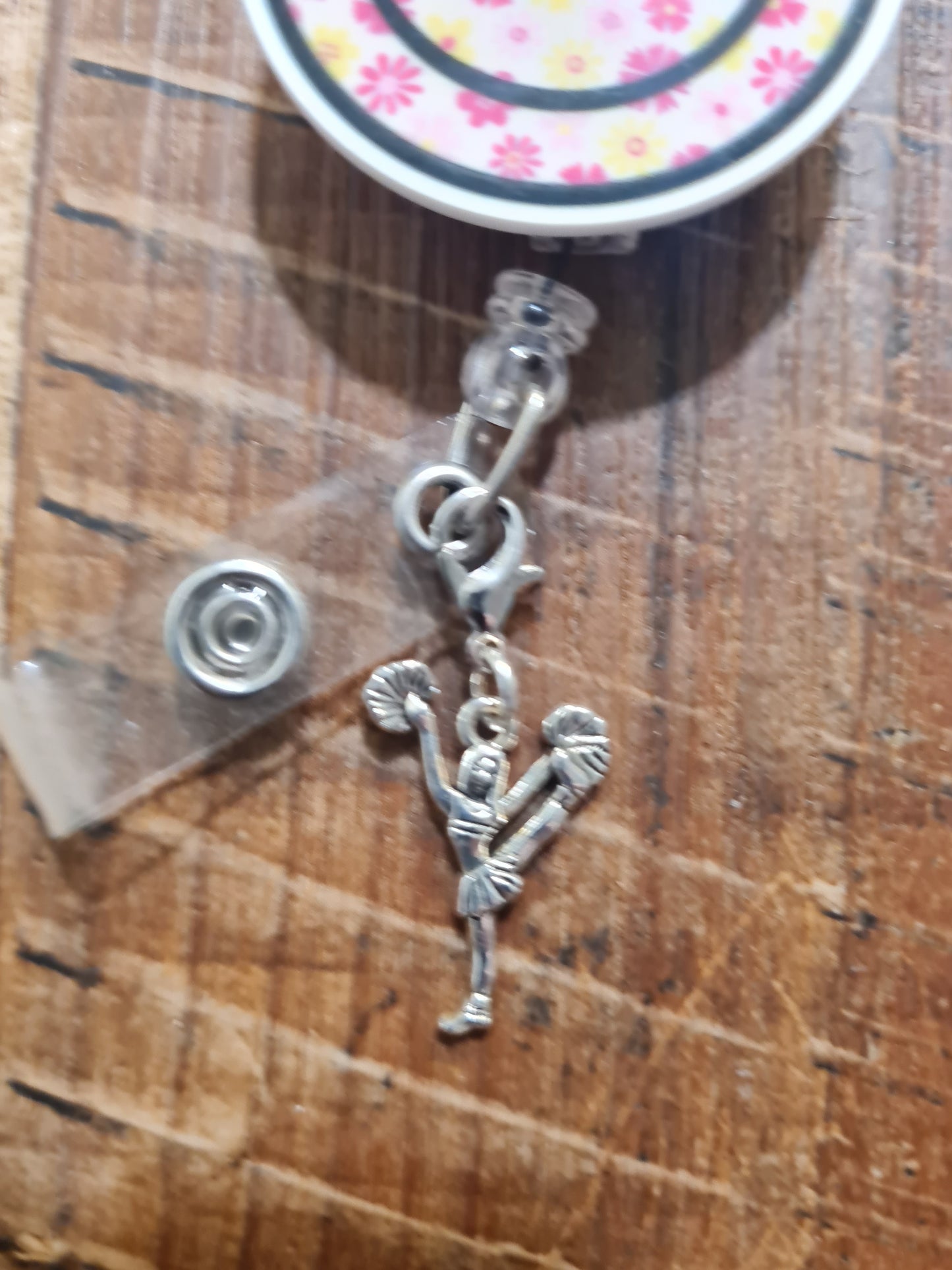 "Game Day Spirit" Cheerleader ID Badge Charm - High School Cheer Coach Appreciation Gift - Megaphone & Pom Pom Badge Flair - School Spirit Accessory