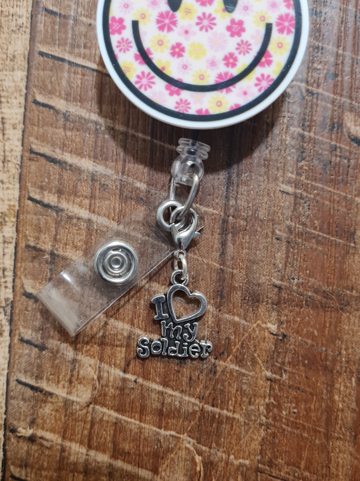 I Love My Soldier ID Badge Reel Charm - Military Pride Accessory for Army, Navy, Air Force, and Marines Spouses & Parents