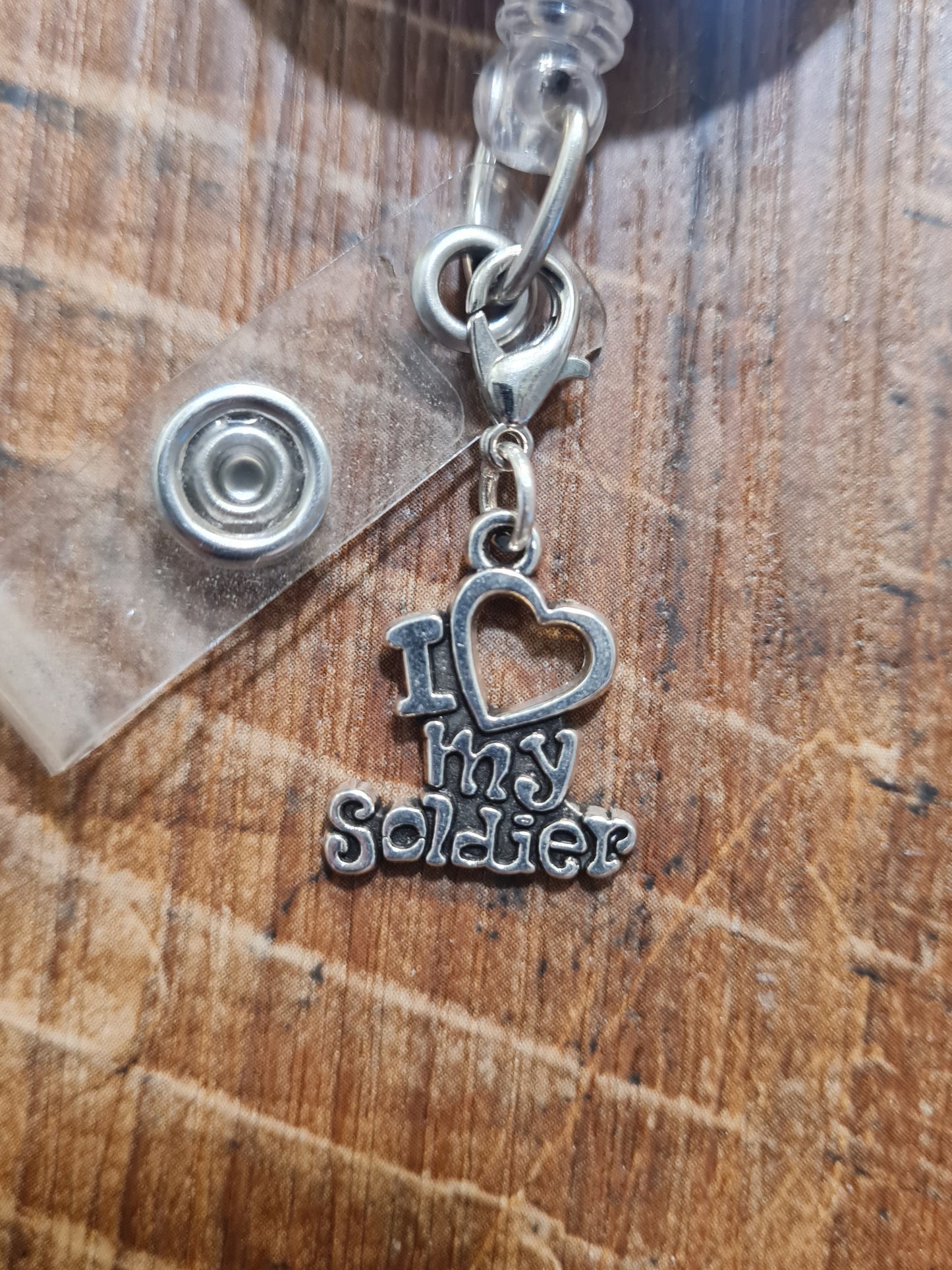 I Love My Soldier ID Badge Reel Charm - Military Pride Accessory for Army, Navy, Air Force, and Marines Spouses & Parents