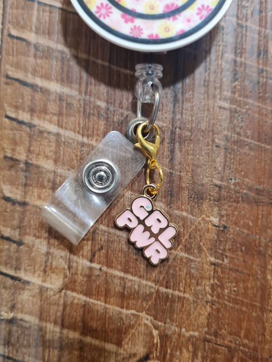"Girl Power" ID Badge Charm - Empowered Women Badge Flair for Nurses & Teachers - Supportive "Work Bestie" Gift and Female Empowerment Jewelry