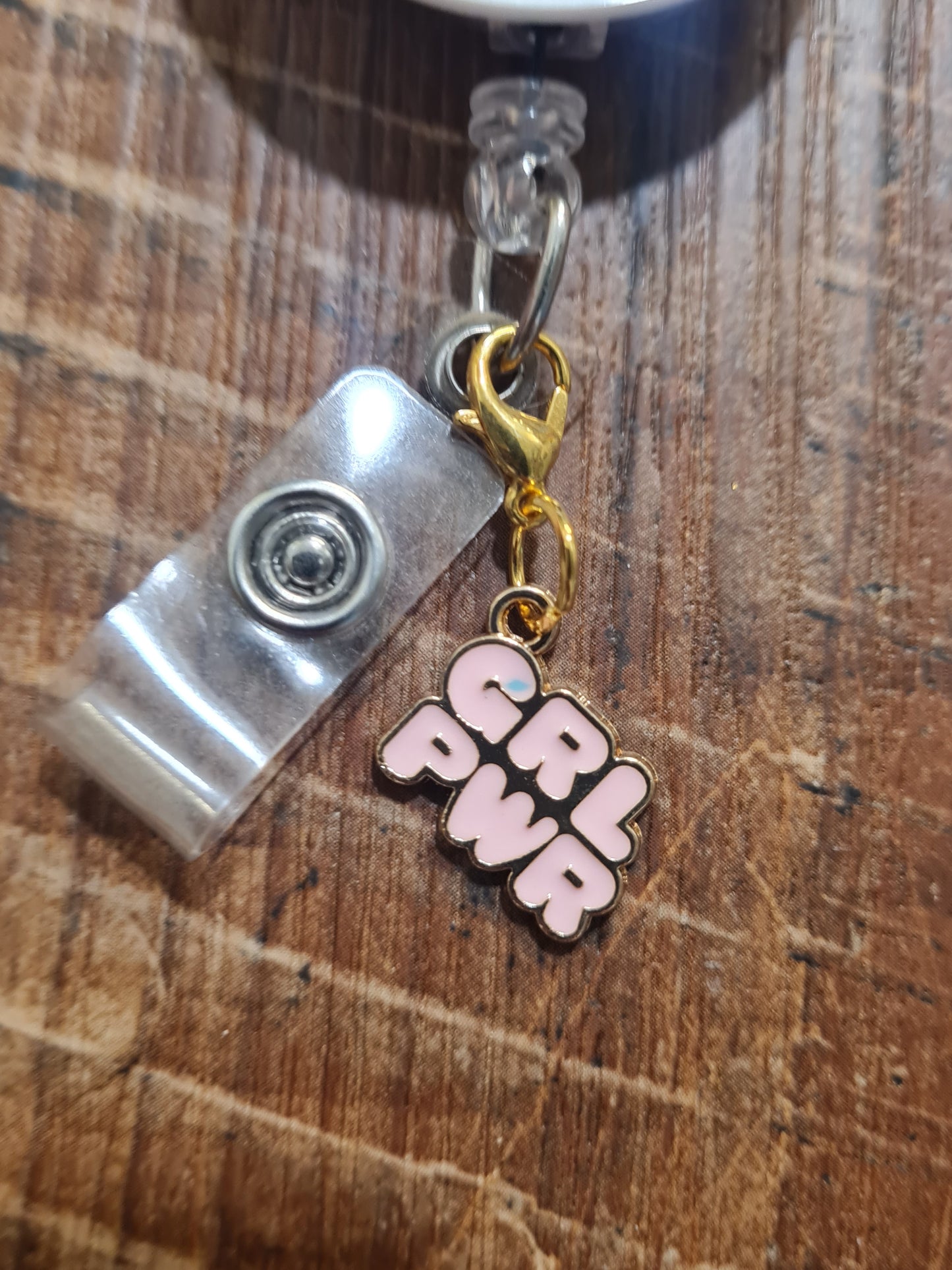 "Girl Power" ID Badge Charm - Empowered Women Badge Flair for Nurses & Teachers - Supportive "Work Bestie" Gift and Female Empowerment Jewelry