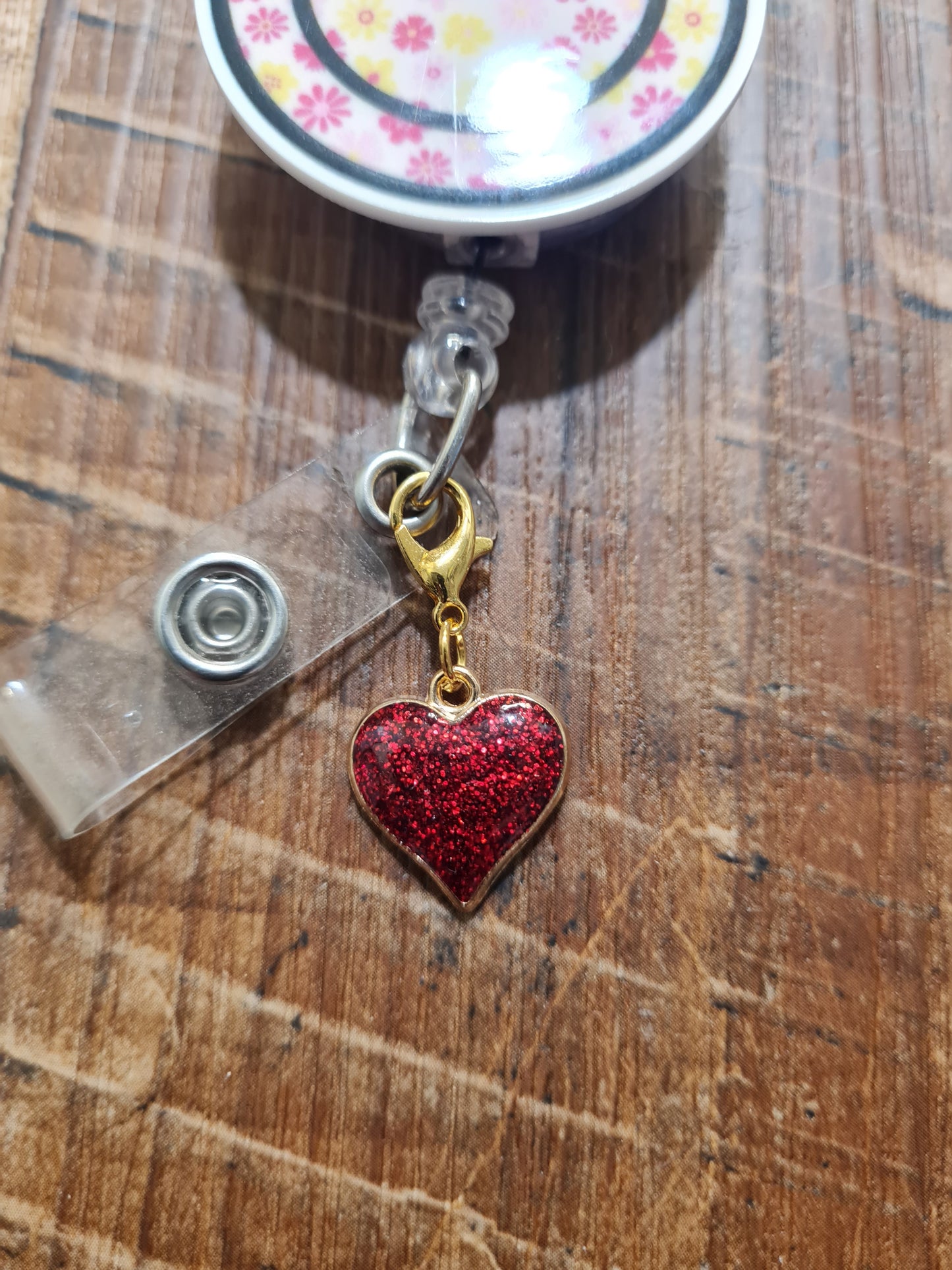 "Sparkle Every Shift" Red Glitter Heart Badge Charm - Vibrant Heart Flair for Nurses & Teachers - Happy Work Bestie Gift