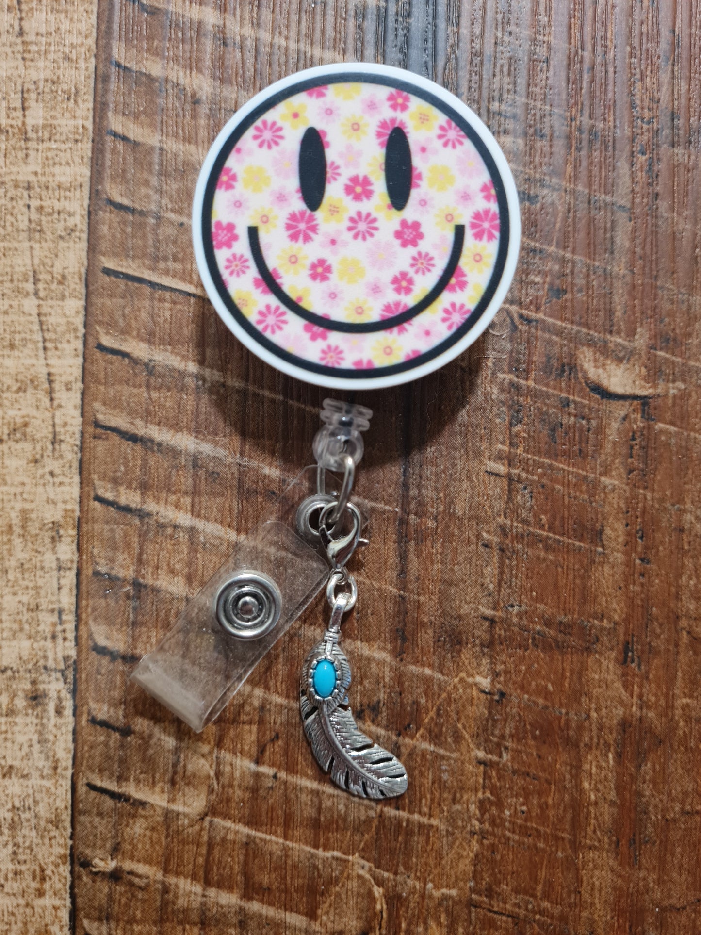 Turquoise and Feather ID Badge Reel Charm - Native American Style Boho Accessory for Nurses, Teachers, and Professionals