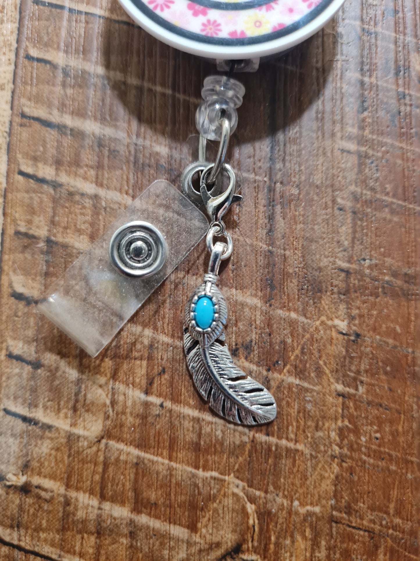 Turquoise and Feather ID Badge Reel Charm - Native American Style Boho Accessory for Nurses, Teachers, and Professionals