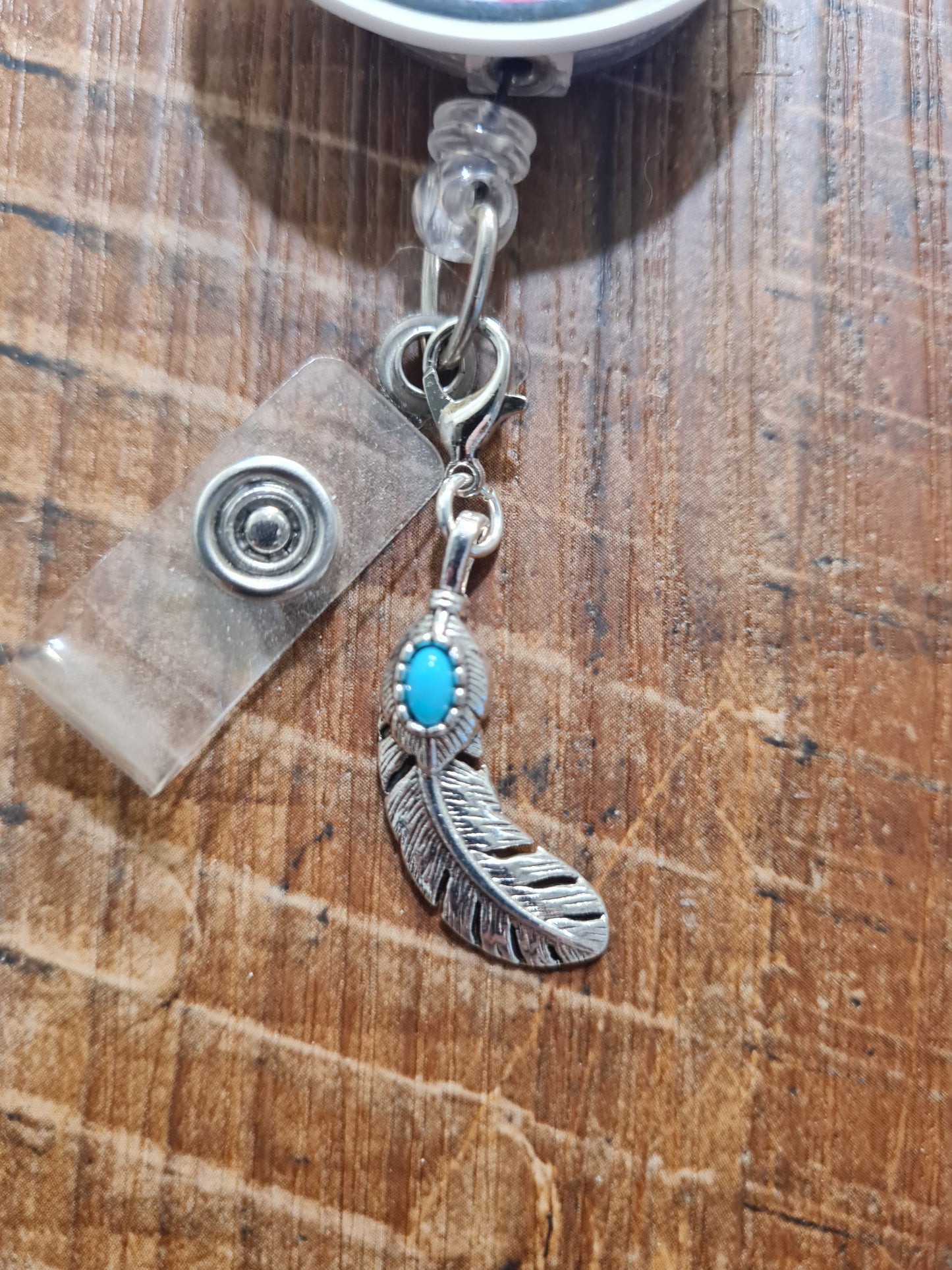 Turquoise and Feather ID Badge Reel Charm - Native American Style Boho Accessory for Nurses, Teachers, and Professionals
