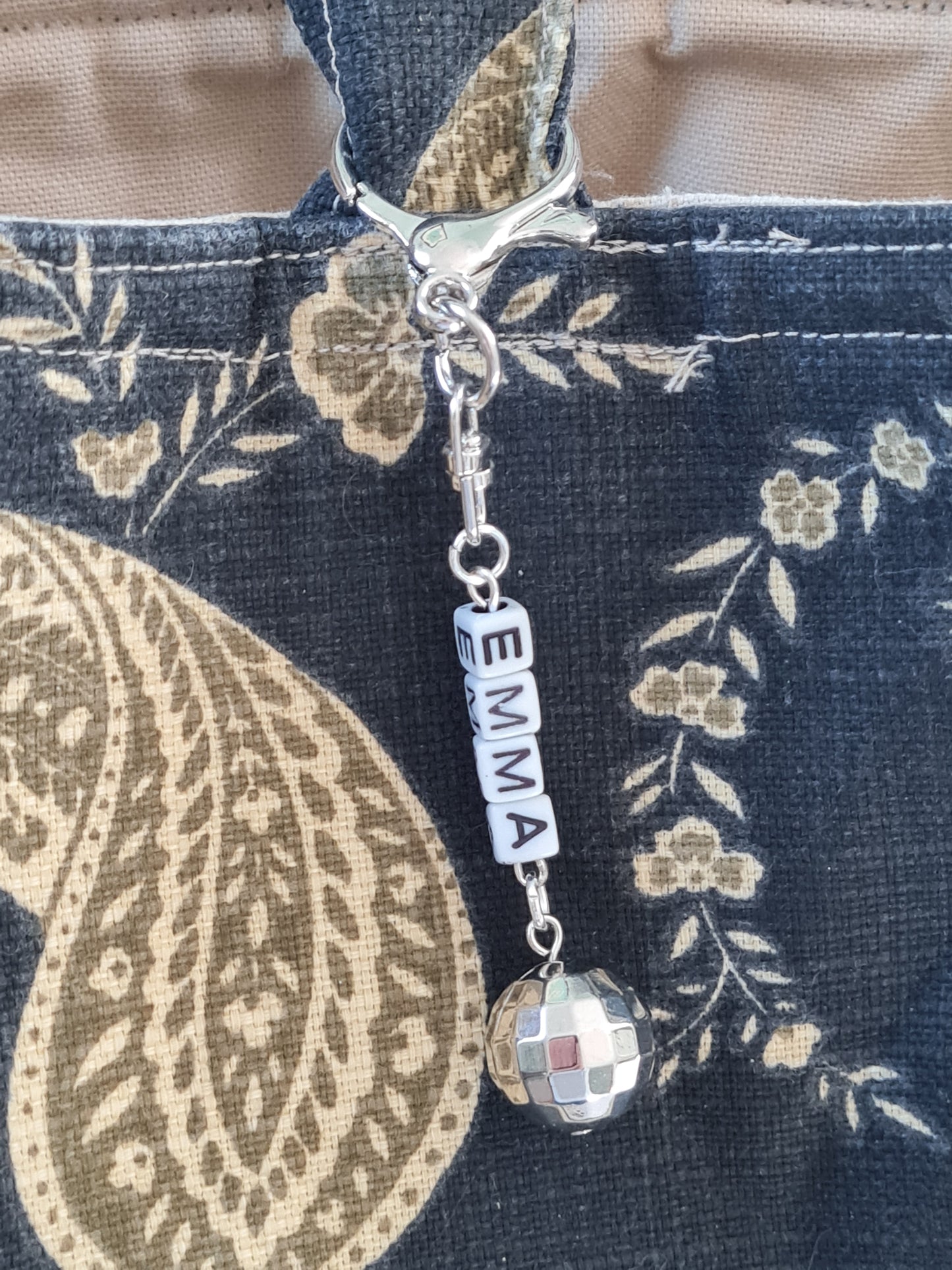 Disco Ball Custom Name Bag Charm - Personalized Keychain for School Backpacks and Handbags - Trendy Bag Accessory