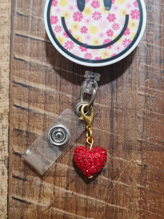 Sparkly Red Glitter Heart ID Badge Charm - Valentine’s Day Bling Accessory for Nurses and Doctors - Radiant Heart Badge Dangle for Healthcare Heroes