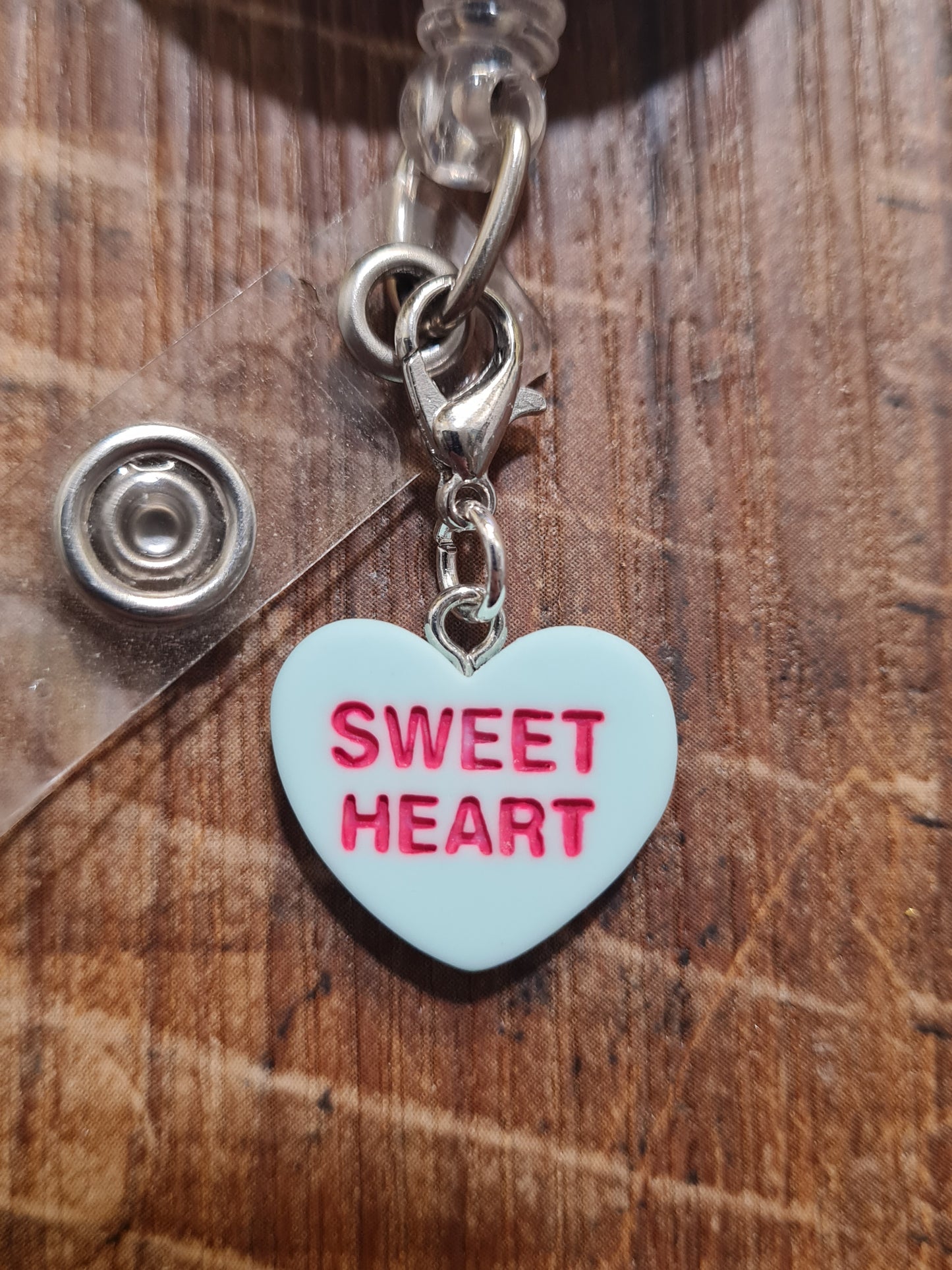 "Sweet Talk" Conversation Heart Badge Charm - Pastel Valentine's Day ID Flair for Nurses and Teachers - Coquette Aesthetic Heart Dangle for Lanyards
