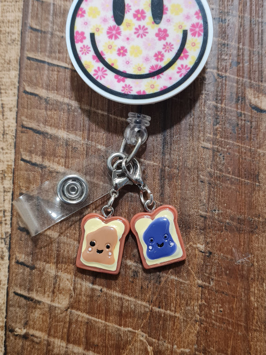 "Better Together" PB&J Badge Charm Set - Funny Work Bestie Gift - Matching Peanut Butter and Jelly ID Flair - 2-Piece Friendship Lanyard Accessory