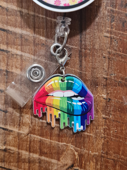 Rainbow Pride Lips Badge Charm - LGBTQ+ Flag Enamel ID Flair - Vibrant Inclusion Jewelry for Lanyards - Bold Allyship Gift for Professionals