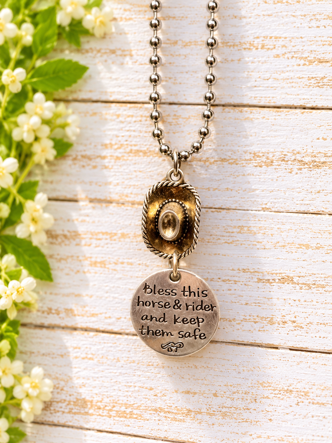 Horse & Rider Rearview Mirror Charm – “Bless This Horse & Rider” Equestrian Gift
