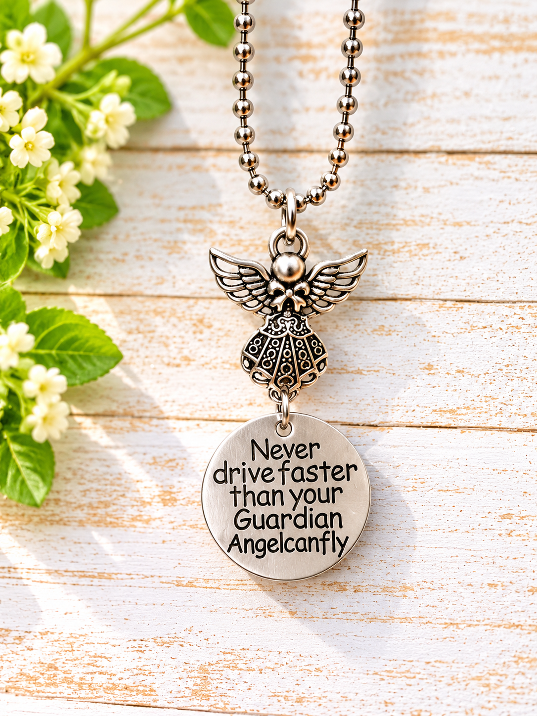 Guardian Angel Rearview Mirror Charm – “Never Drive Faster Than Your Guardian Angel Can Fly”