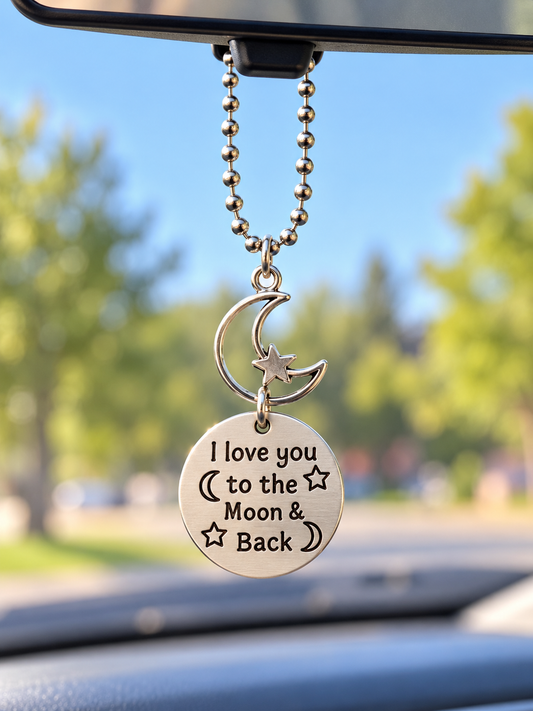 Moon & Stars Rearview Mirror Charm – “I Love You to the Moon & Back” Car Accessory