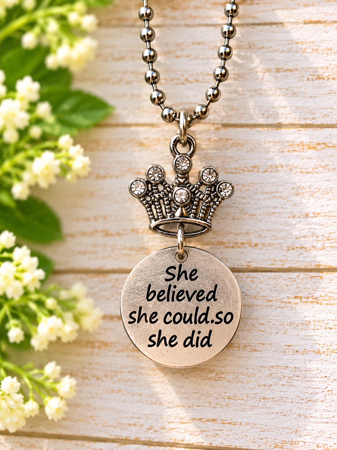 “She Believed She Could So She Did” Rearview Mirror Charm – Inspirational Crown Car Accessory