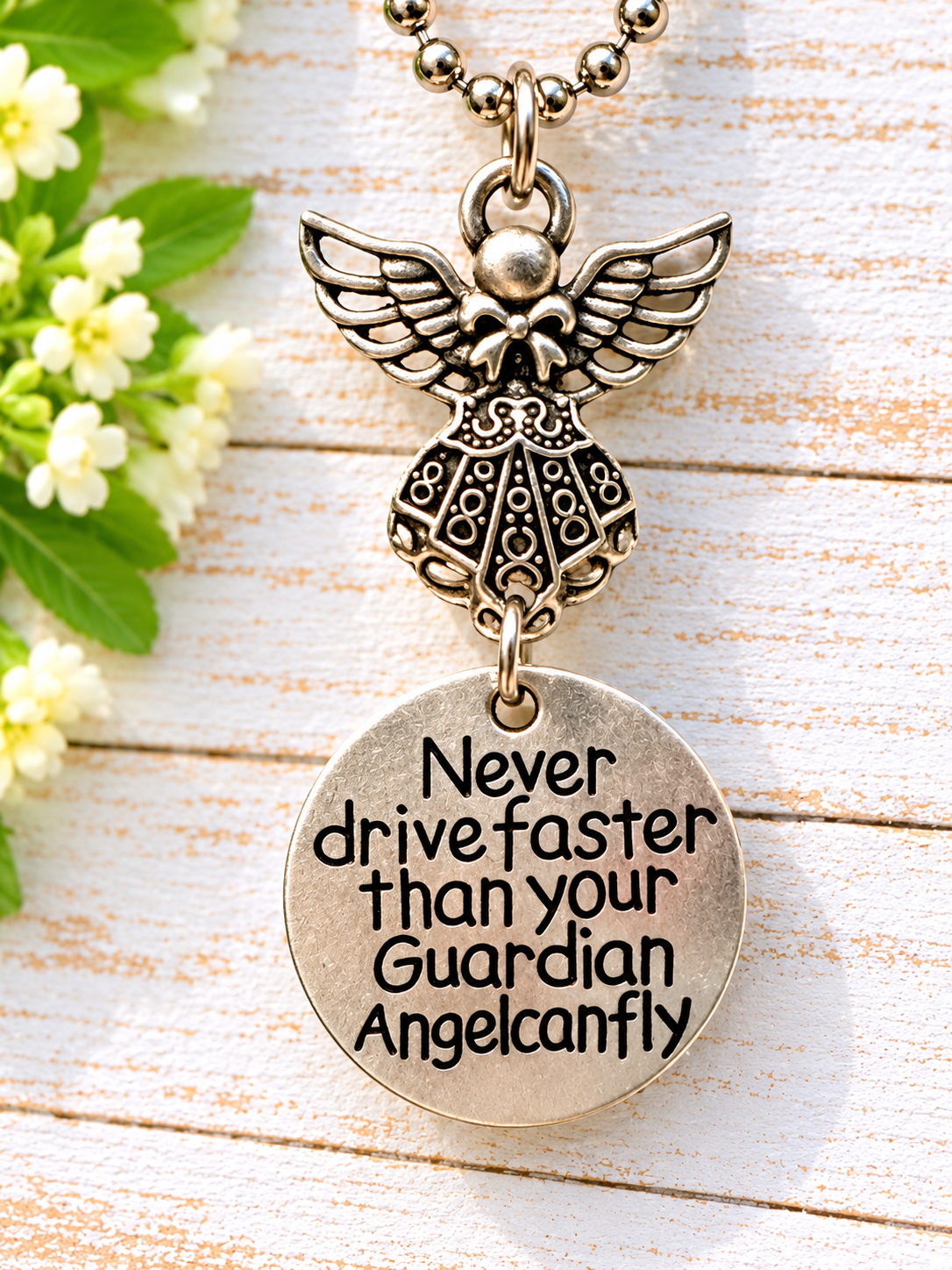 Guardian Angel Rearview Mirror Charm – “Never Drive Faster Than Your Guardian Angel Can Fly”