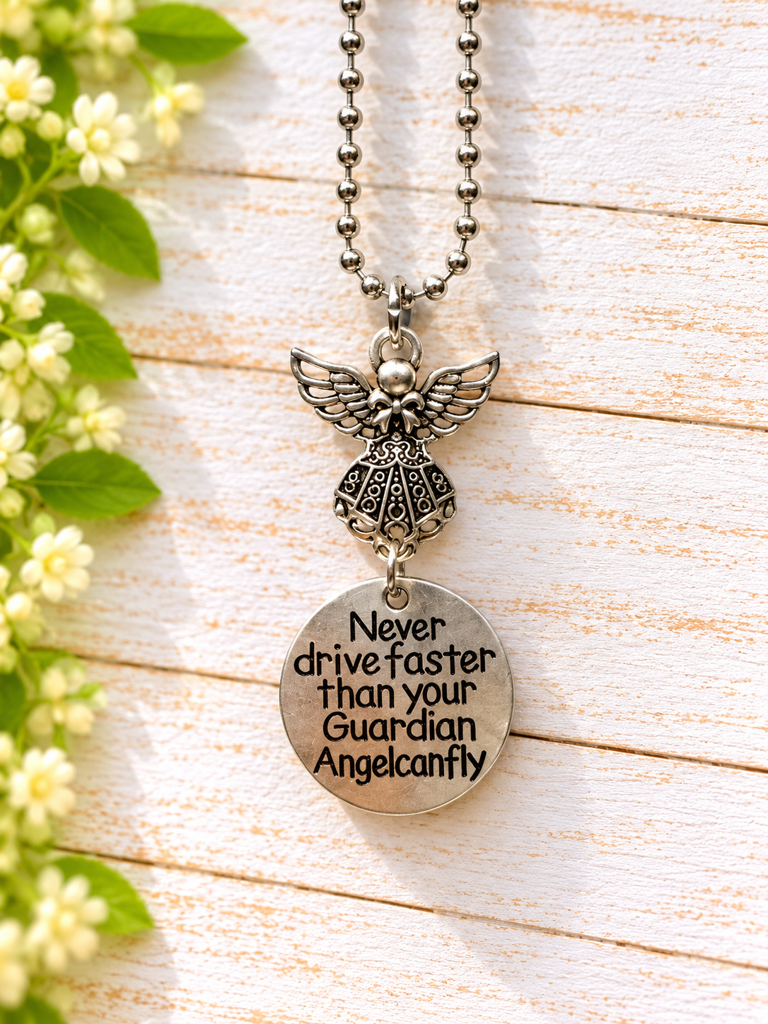 Guardian Angel Rearview Mirror Charm – “Never Drive Faster Than Your Guardian Angel Can Fly”