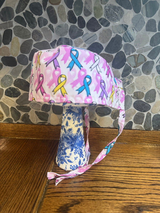Cancer Awareness Printed Scrub Cap – Adjustable Tie - Back Surgical Hat - Scrub Cap