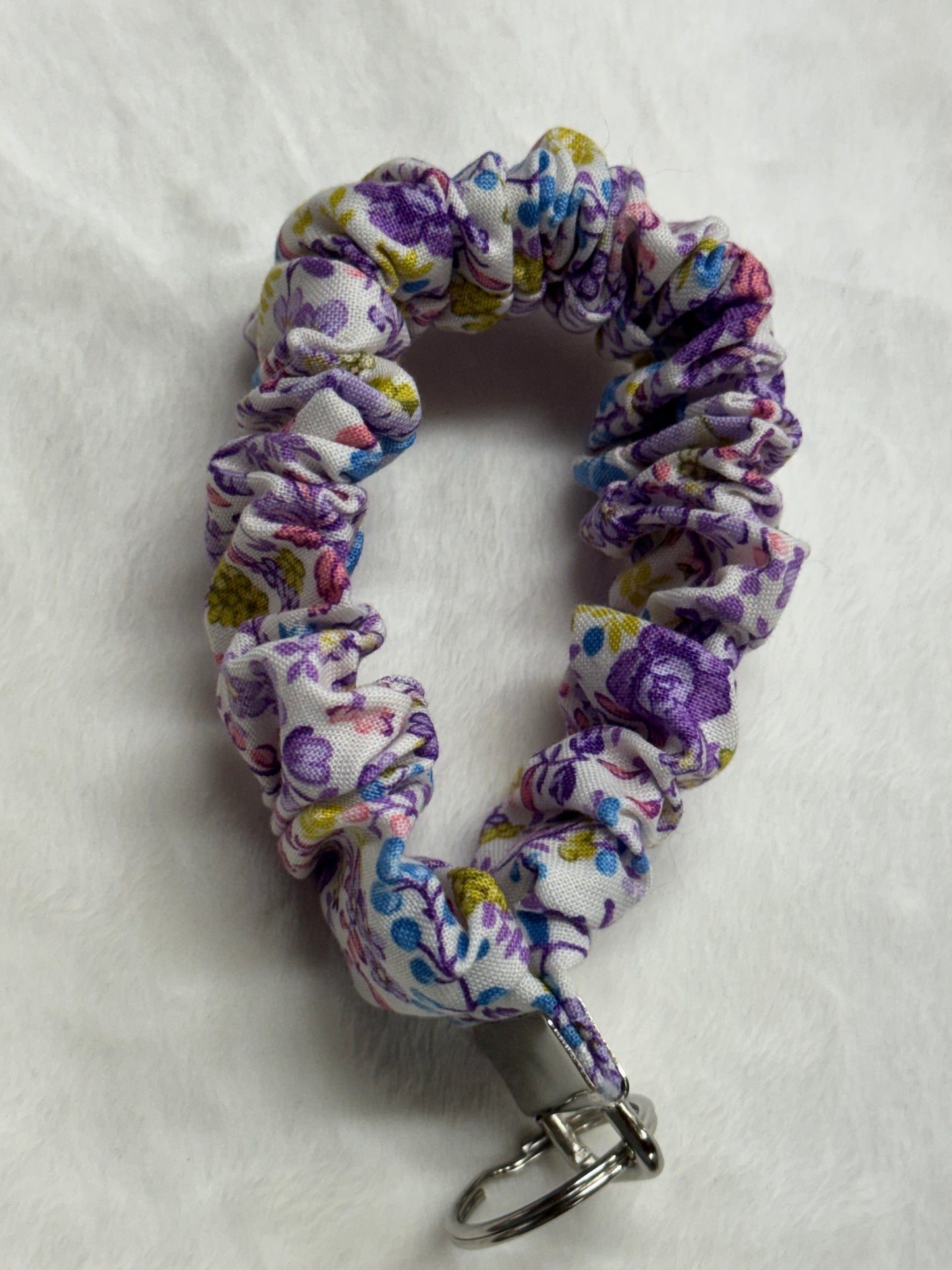 Purple Flowers ~ Handmade Wristlet Keychain ~ Cotton Wristlet Strap for Keys – Lightweight & Functional