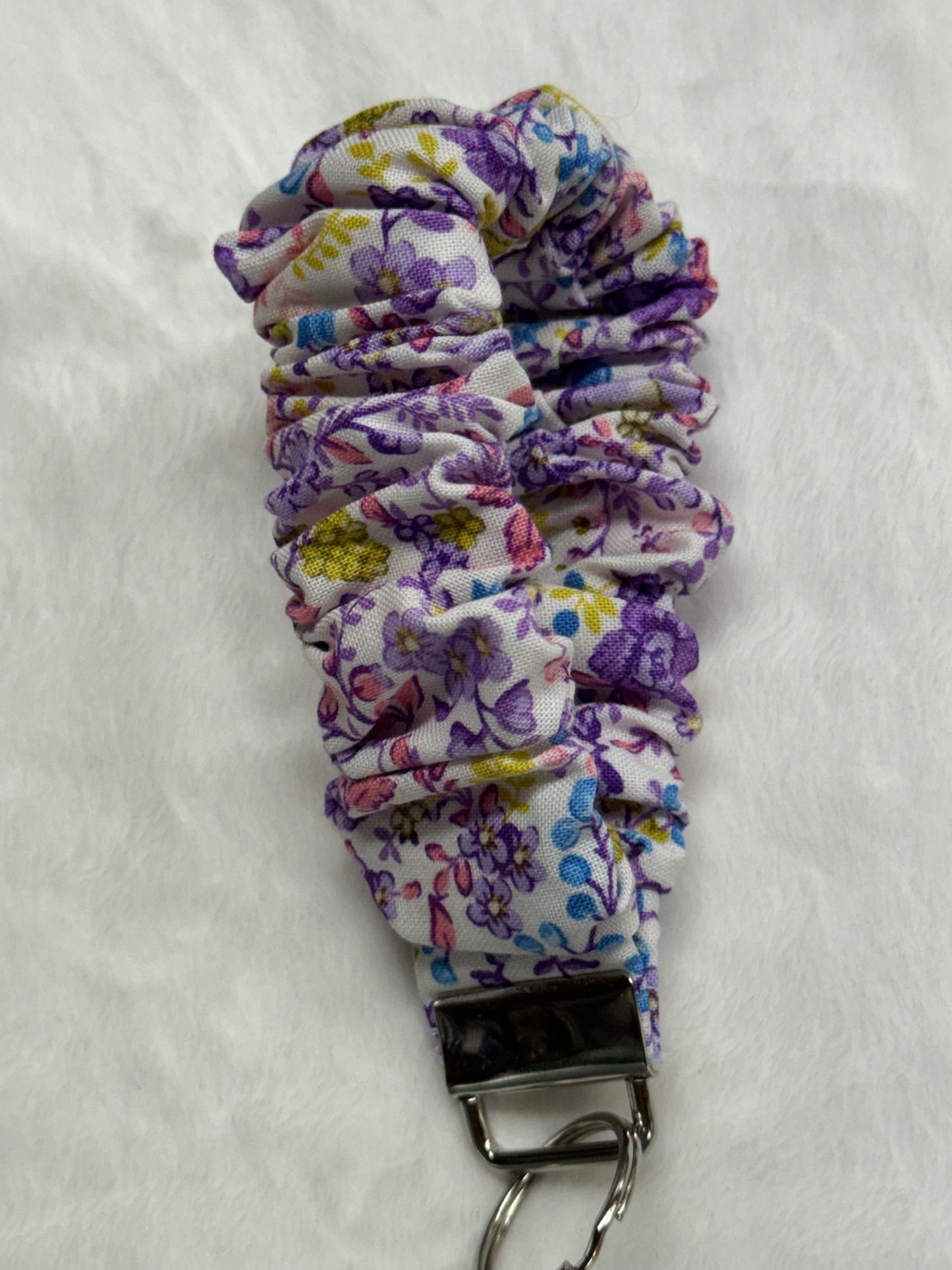 Purple Flowers ~ Handmade Wristlet Keychain ~ Cotton Wristlet Strap for Keys – Lightweight & Functional