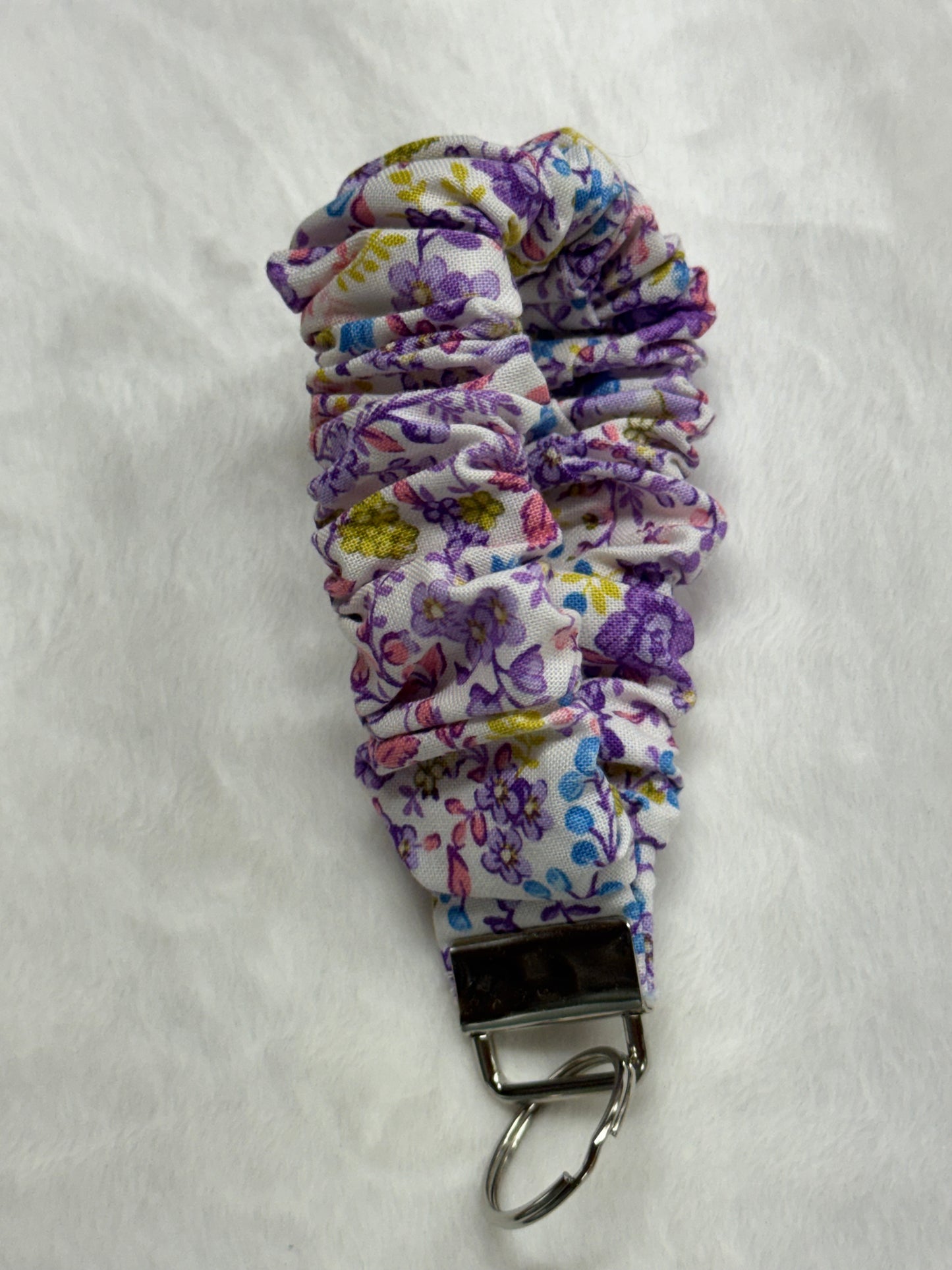 Purple Flowers ~ Handmade Wristlet Keychain ~ Cotton Wristlet Strap for Keys – Lightweight & Functional