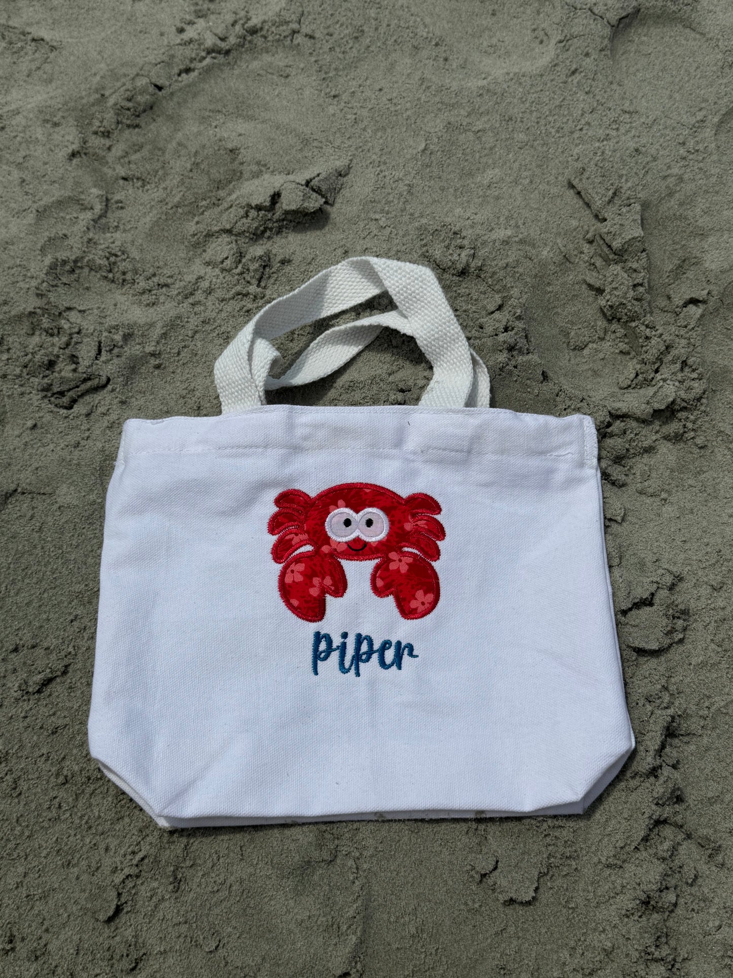 Personalized Embroidered Crab Beach Bag for Kids | Summer Shell Collection Tote