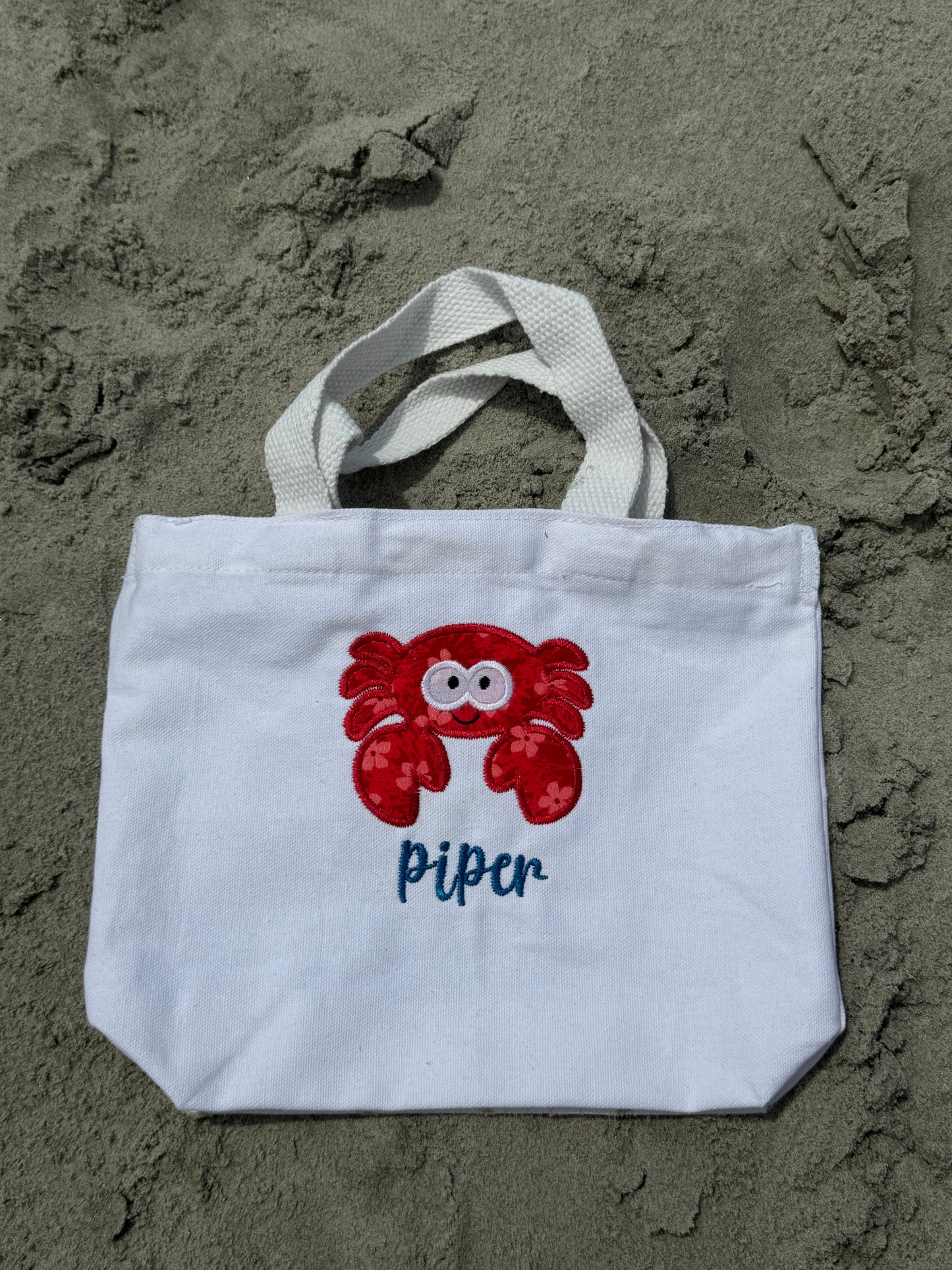 Personalized Embroidered Crab Beach Bag for Kids | Summer Shell Collection Tote