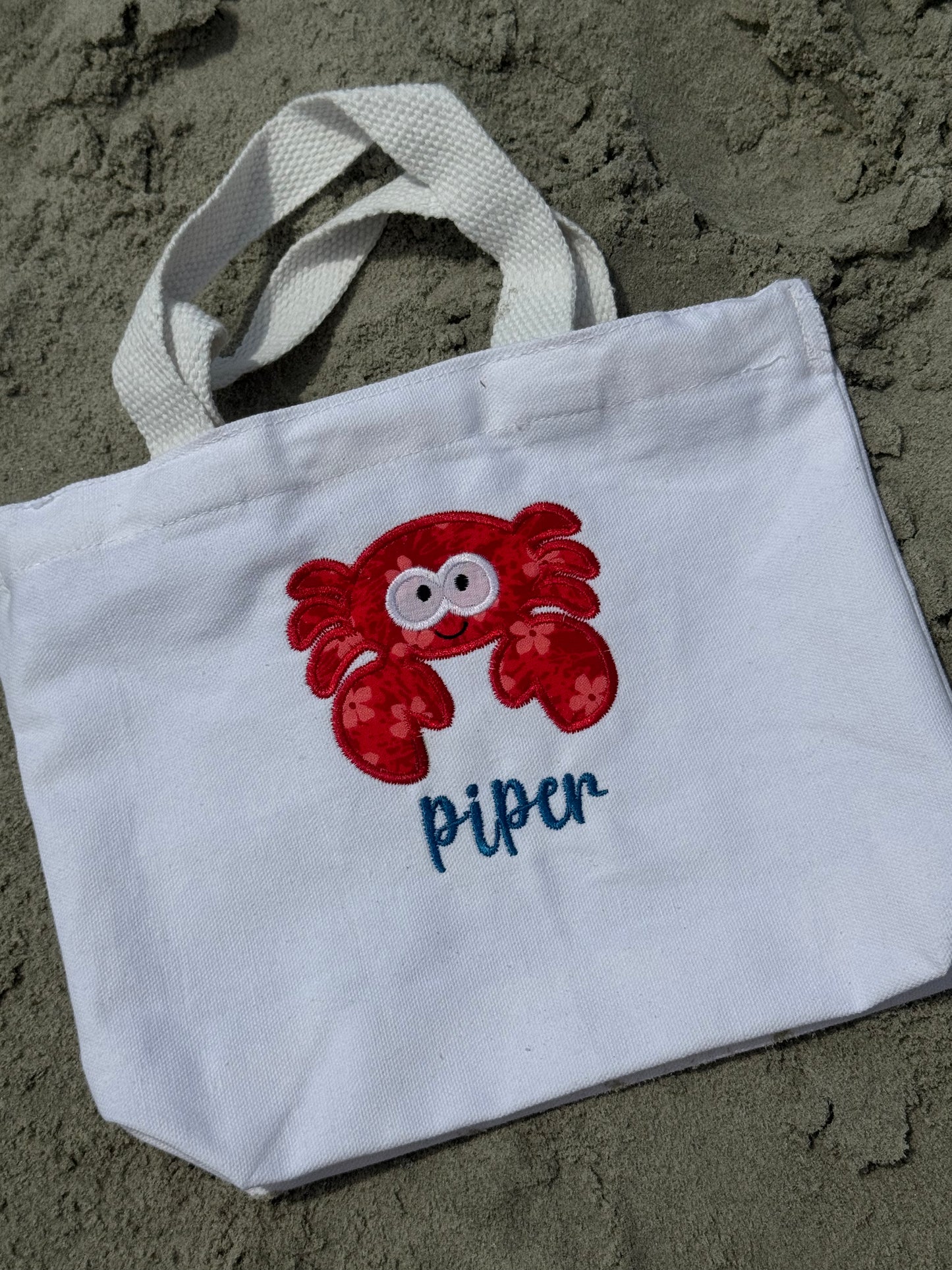 Personalized Embroidered Crab Beach Bag for Kids | Summer Shell Collection Tote