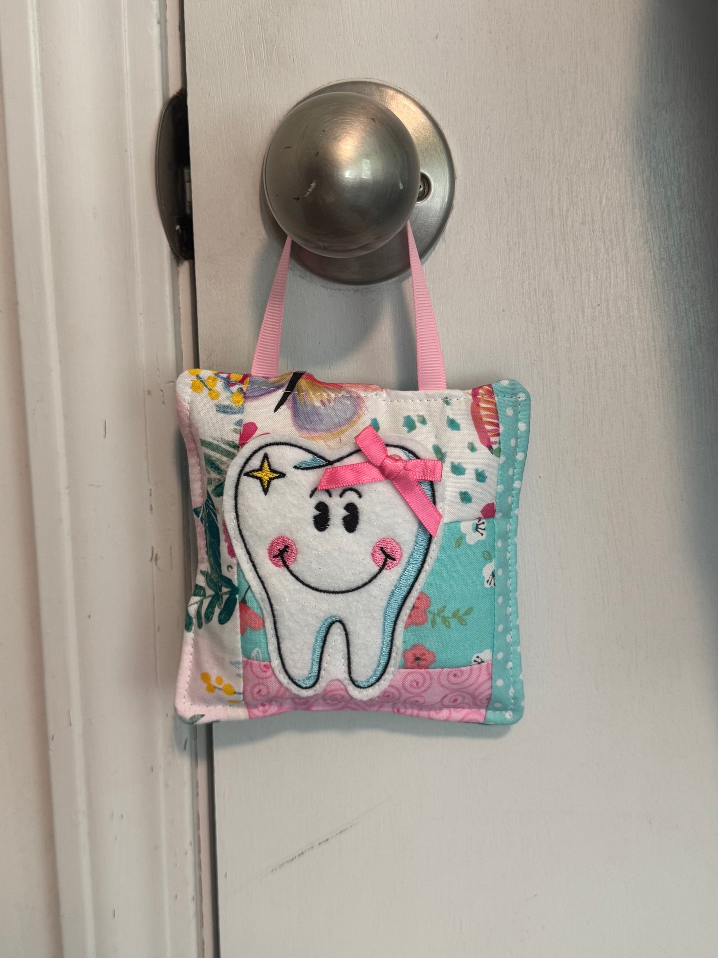 Personalized Tooth Fairy Door Hanger Pouch | Quilted Tooth Pillow Keepsake for Kids