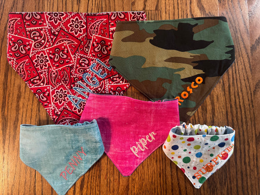 Personalized Embroidered Dog Bandana | Custom Pet Name Bandana | Handmade Cotton Dog Scarf