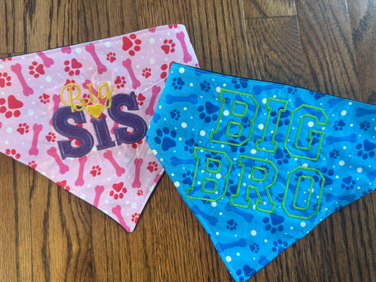 Big Bro & Big Sis Embroidered Dog Bandana | Pregnancy Announcement Pet Bandana | Baby Announcement