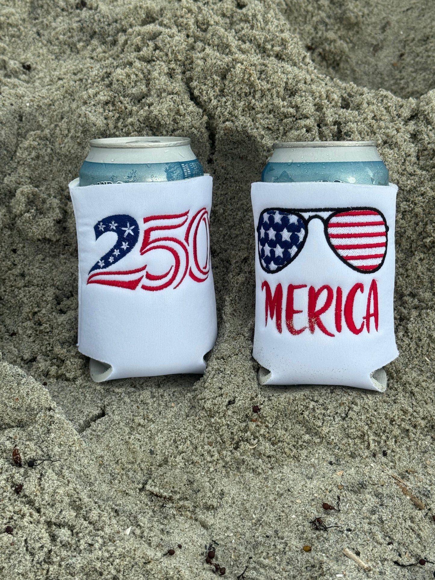Embroidered 4th of July Can Koozies | Patriotic Drink Holders | 'Merica & 250 Designs
