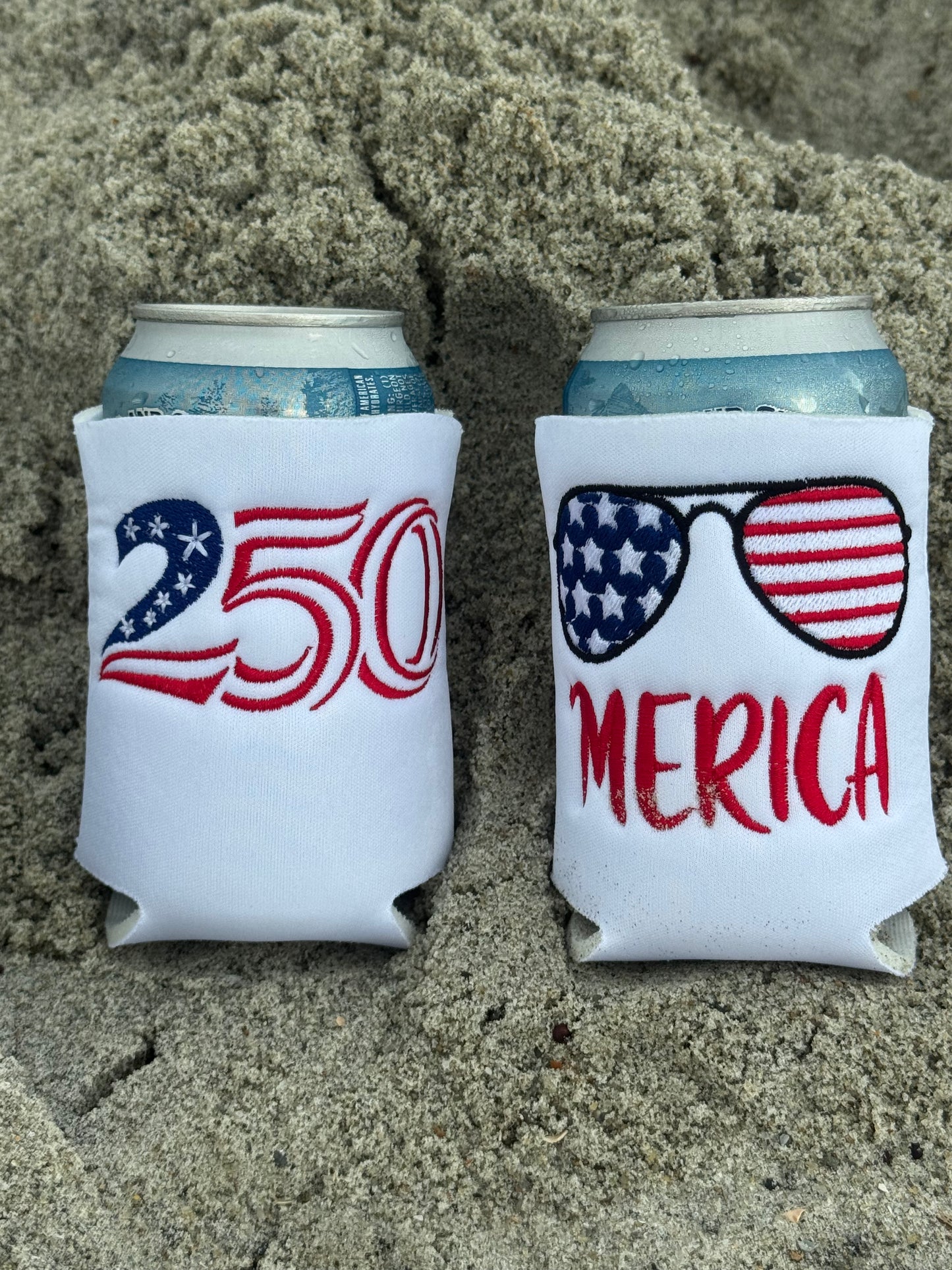 Embroidered 4th of July Can Koozies | Patriotic Drink Holders | 'Merica & 250 Designs