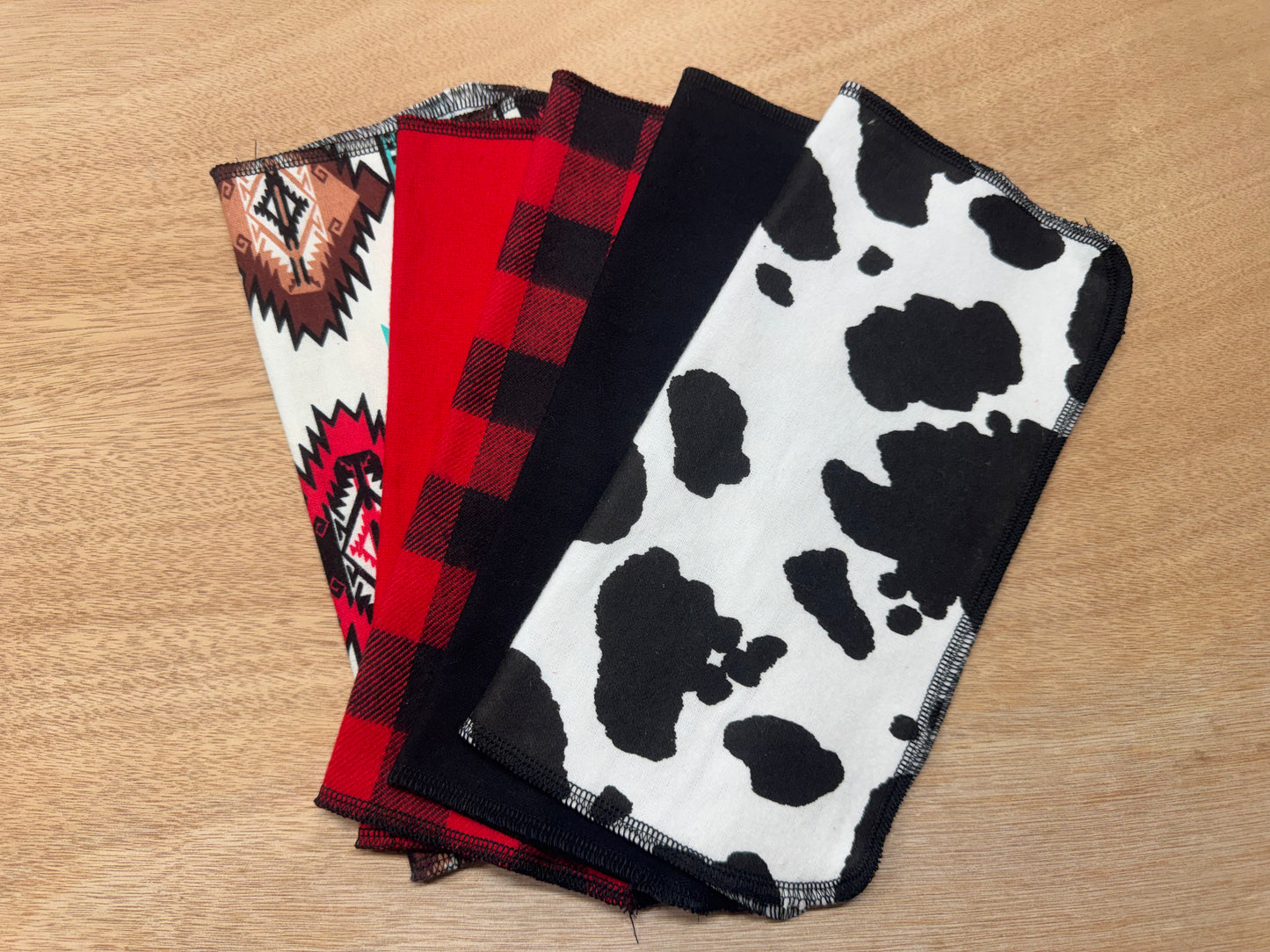 Aztec | Cow Print | Reusable Non-Paper Towels Set of 5 | 100% Cotton Flannel | Eco-Friendly Cleaning Cloths | 10" x 10"