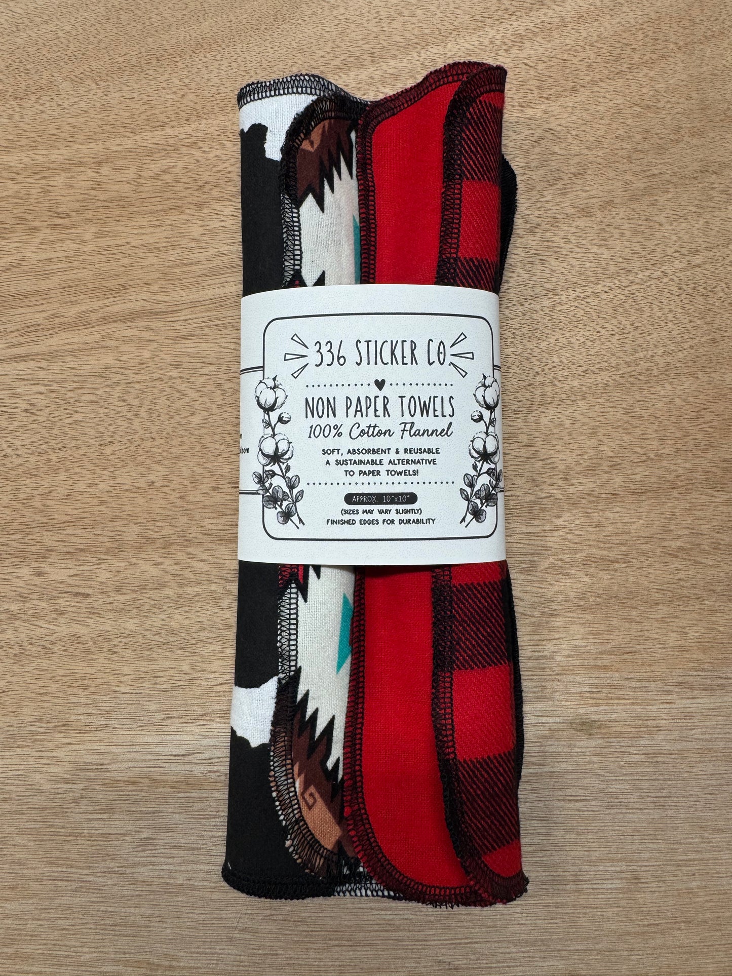 Aztec | Cow Print | Reusable Non-Paper Towels Set of 5 | 100% Cotton Flannel | Eco-Friendly Cleaning Cloths | 10" x 10"