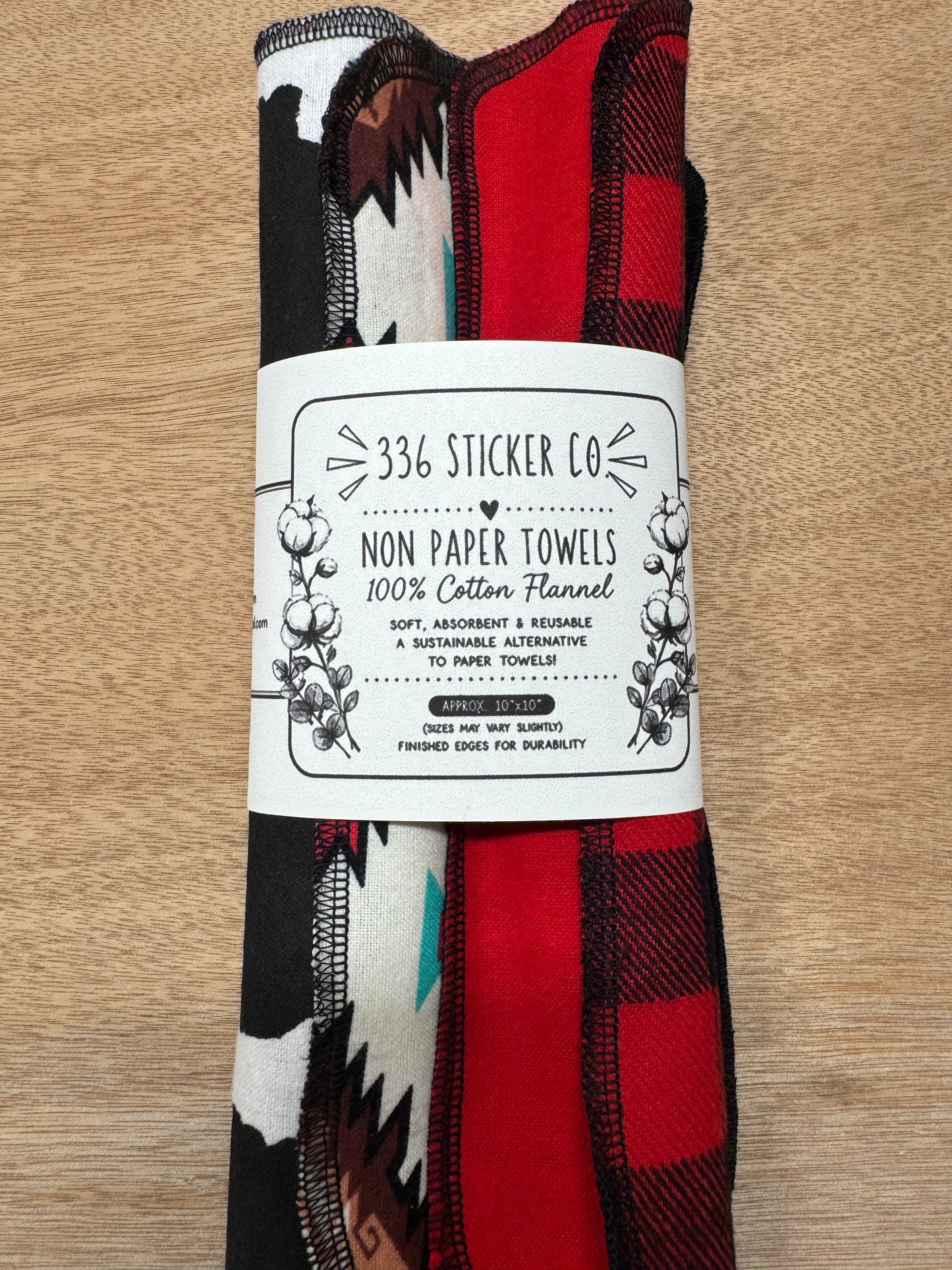 Aztec | Cow Print | Reusable Non-Paper Towels Set of 5 | 100% Cotton Flannel | Eco-Friendly Cleaning Cloths | 10" x 10"