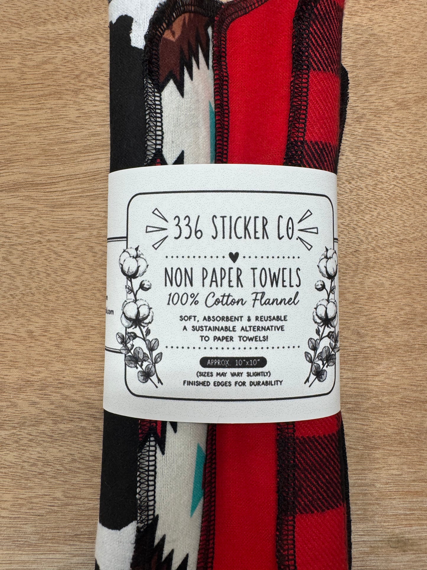 Aztec | Cow Print | Reusable Non-Paper Towels Set of 5 | 100% Cotton Flannel | Eco-Friendly Cleaning Cloths | 10" x 10"