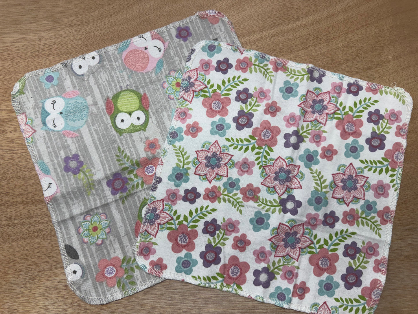Owls | Reusable Non-Paper Towels Set of 5 | 100% Cotton Flannel | Eco-Friendly Cleaning Cloths | 10" x 10"