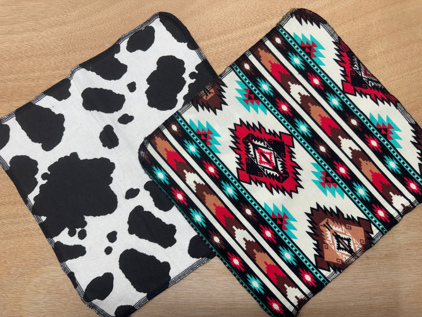Aztec | Cow Print | Reusable Non-Paper Towels Set of 5 | 100% Cotton Flannel | Eco-Friendly Cleaning Cloths | 10" x 10"