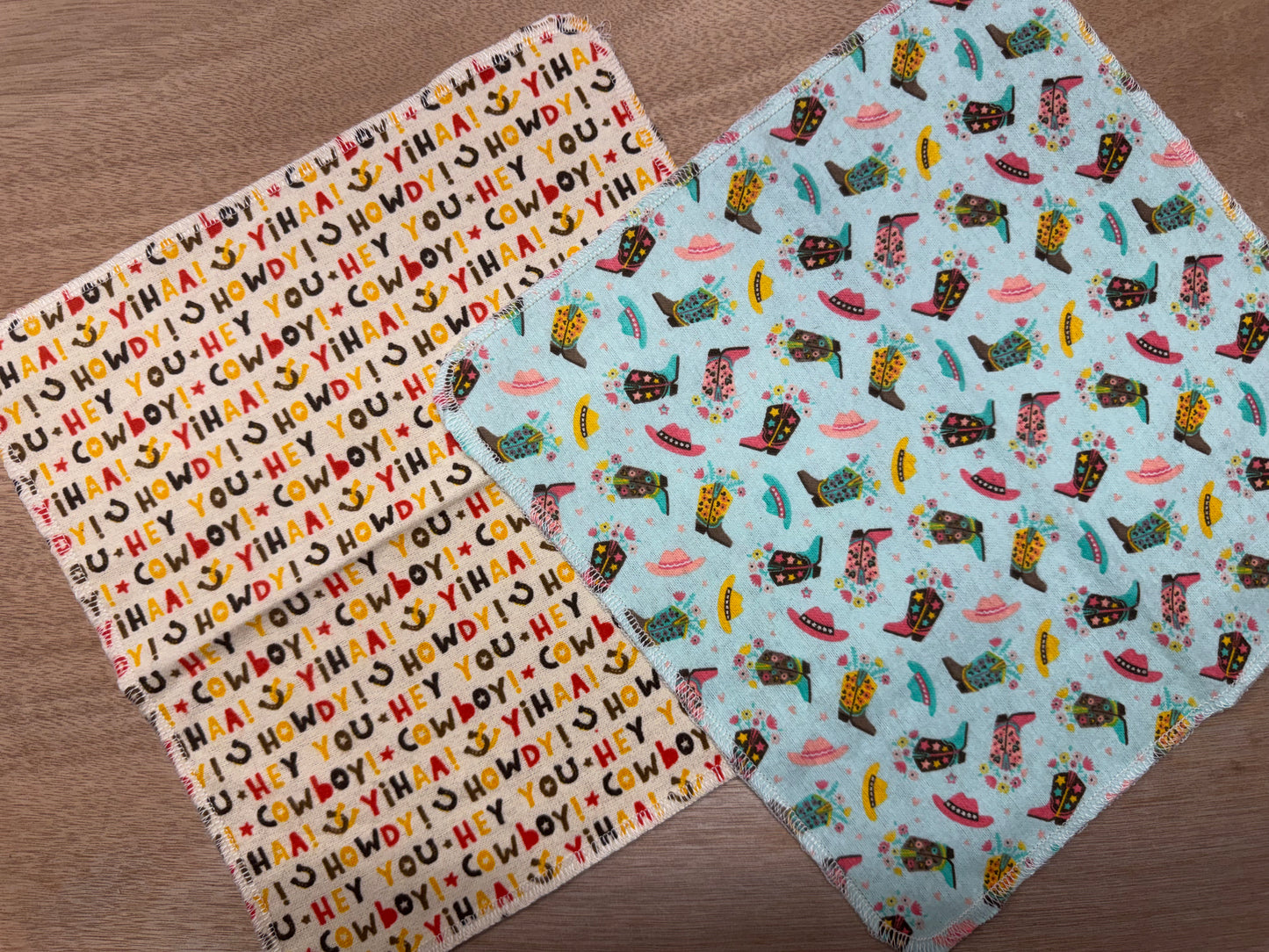 Cowboy | Reusable Non-Paper Towels Set of 5 | 100% Cotton Flannel | Eco-Friendly Cleaning Cloths | 10" x 10"