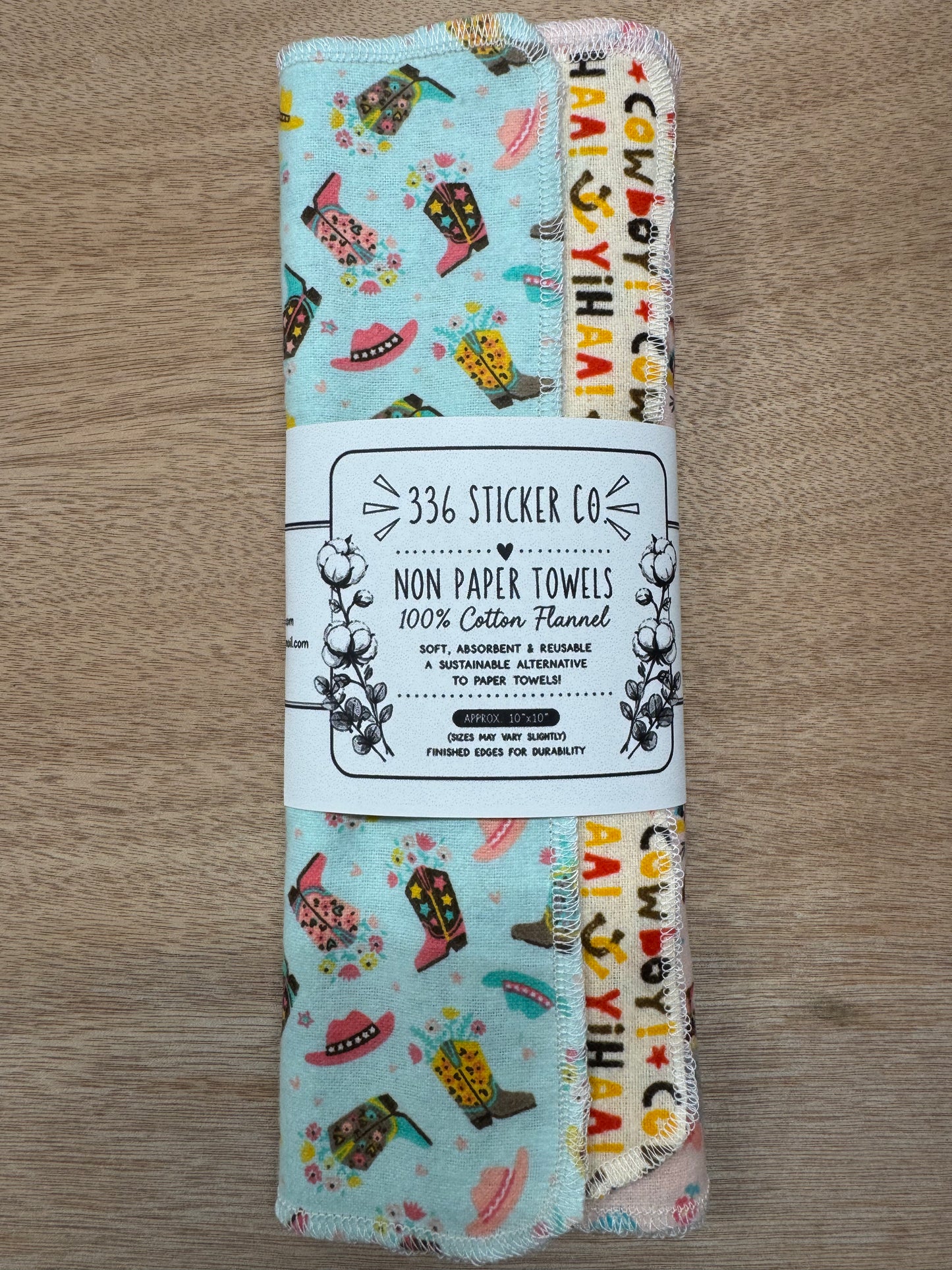 Cowboy | Reusable Non-Paper Towels Set of 5 | 100% Cotton Flannel | Eco-Friendly Cleaning Cloths | 10" x 10"