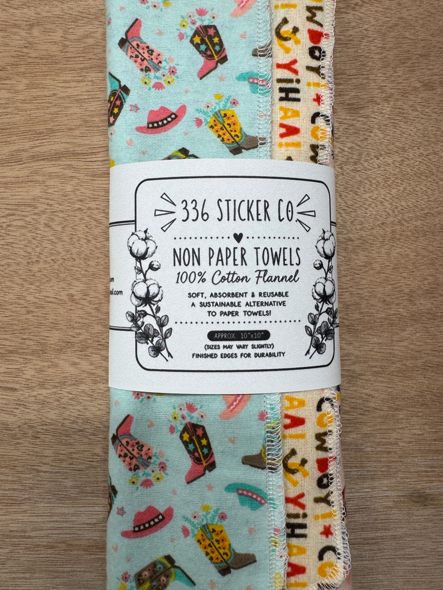 Cowboy | Reusable Non-Paper Towels Set of 5 | 100% Cotton Flannel | Eco-Friendly Cleaning Cloths | 10" x 10"