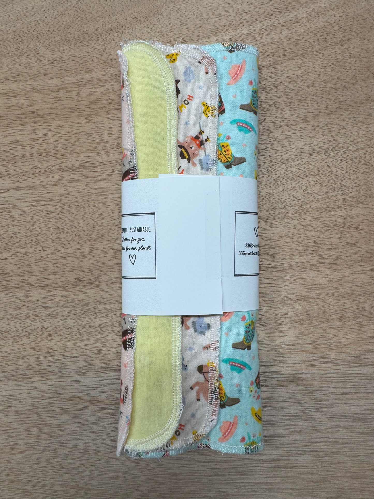 Cowboy | Reusable Non-Paper Towels Set of 5 | 100% Cotton Flannel | Eco-Friendly Cleaning Cloths | 10" x 10"