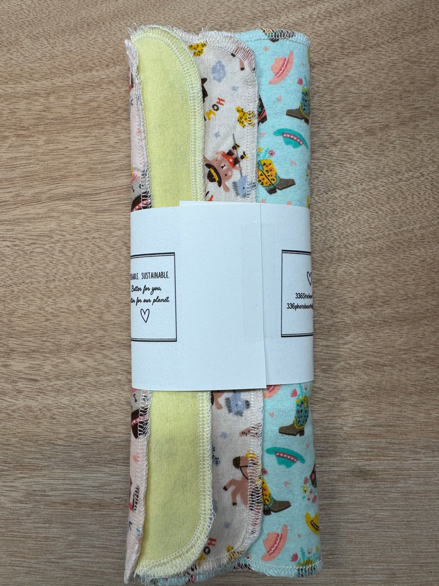 Cowboy | Reusable Non-Paper Towels Set of 5 | 100% Cotton Flannel | Eco-Friendly Cleaning Cloths | 10" x 10"
