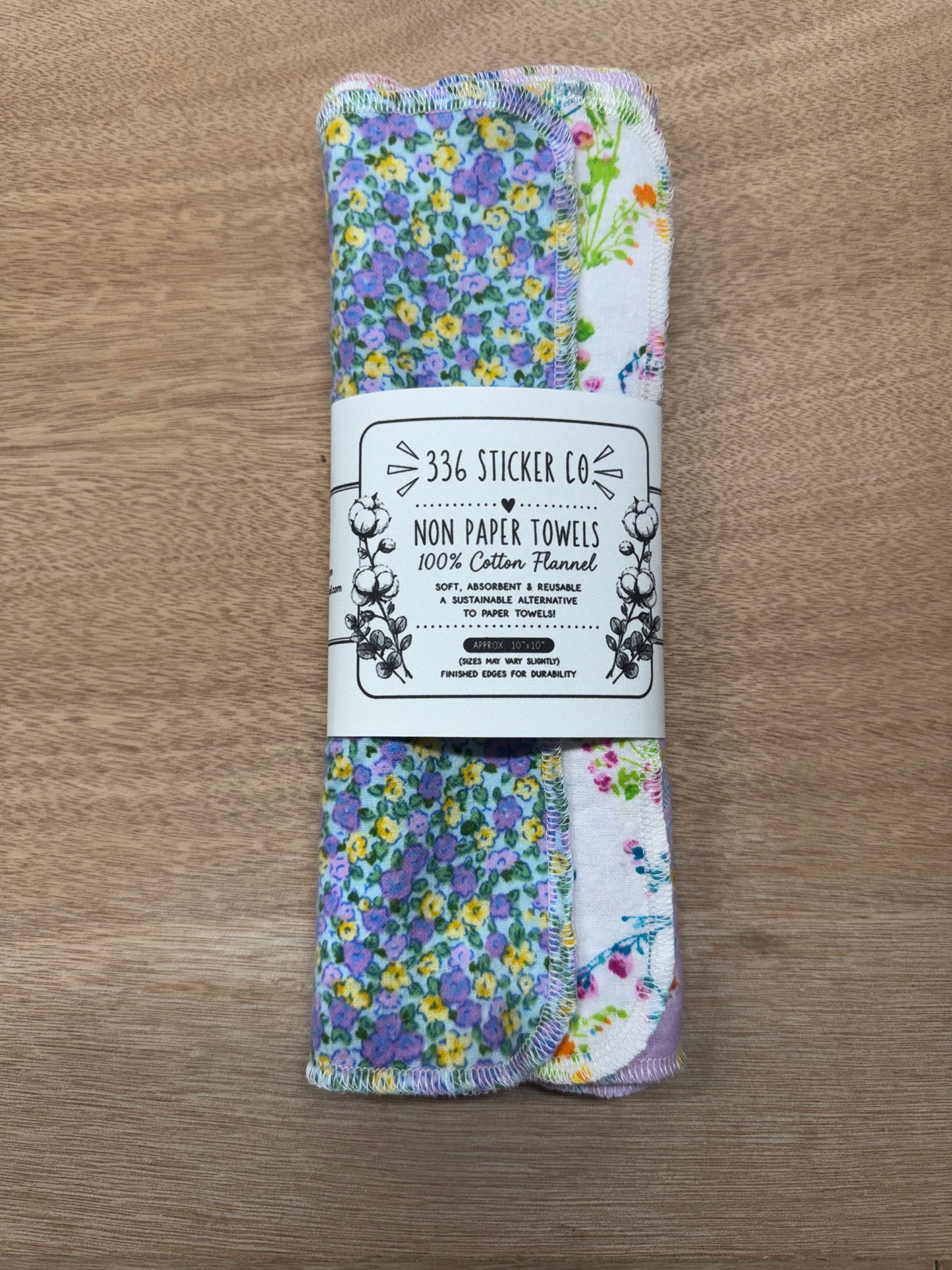 Floral | Reusable Non-Paper Towels Set of 5 | 100% Cotton Flannel | Eco-Friendly Cleaning Cloths | 10" x 10"