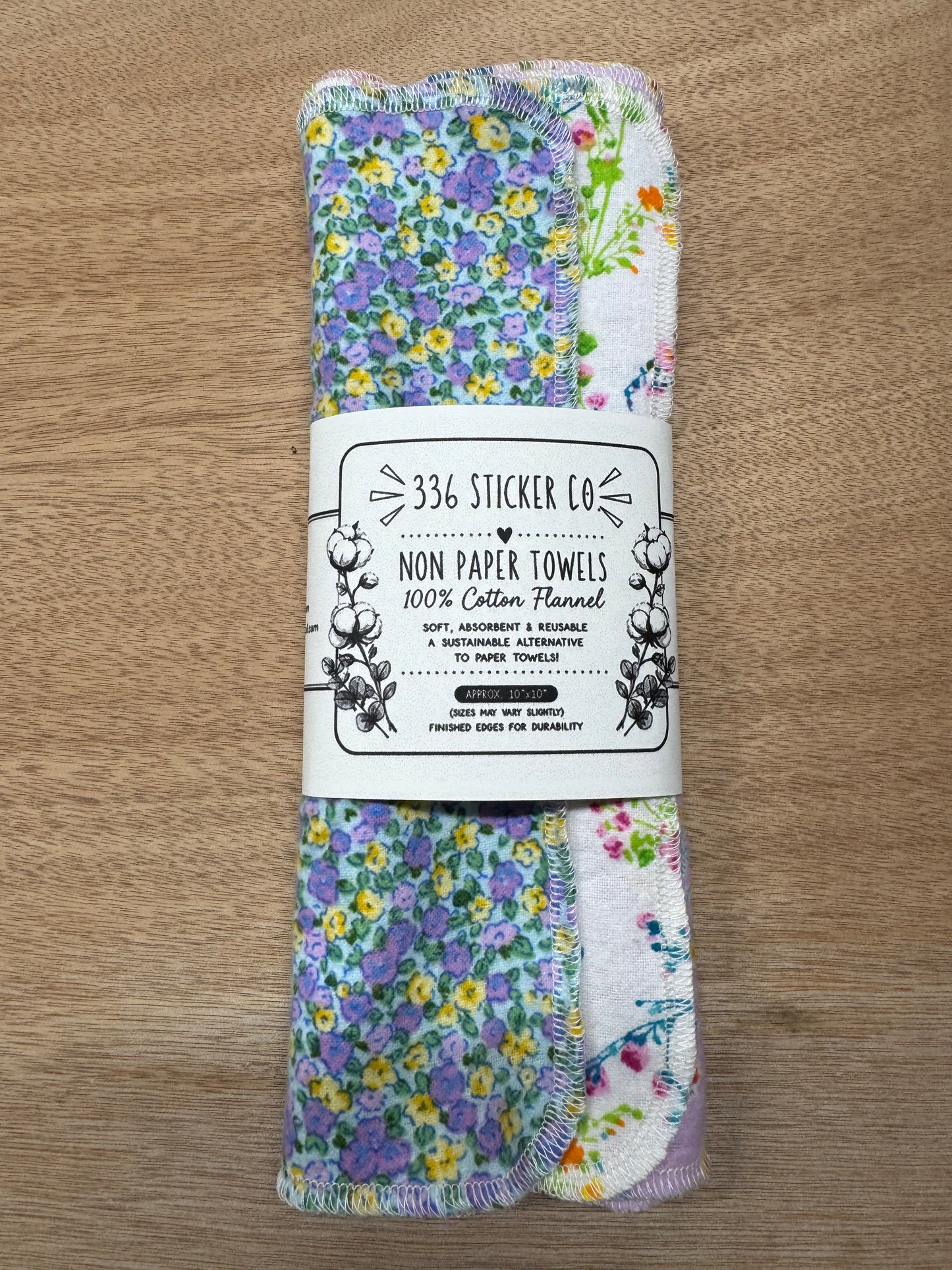 Floral | Reusable Non-Paper Towels Set of 5 | 100% Cotton Flannel | Eco-Friendly Cleaning Cloths | 10" x 10"