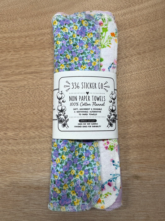 Floral | Reusable Non-Paper Towels Set of 5 | 100% Cotton Flannel | Eco-Friendly Cleaning Cloths | 10" x 10"