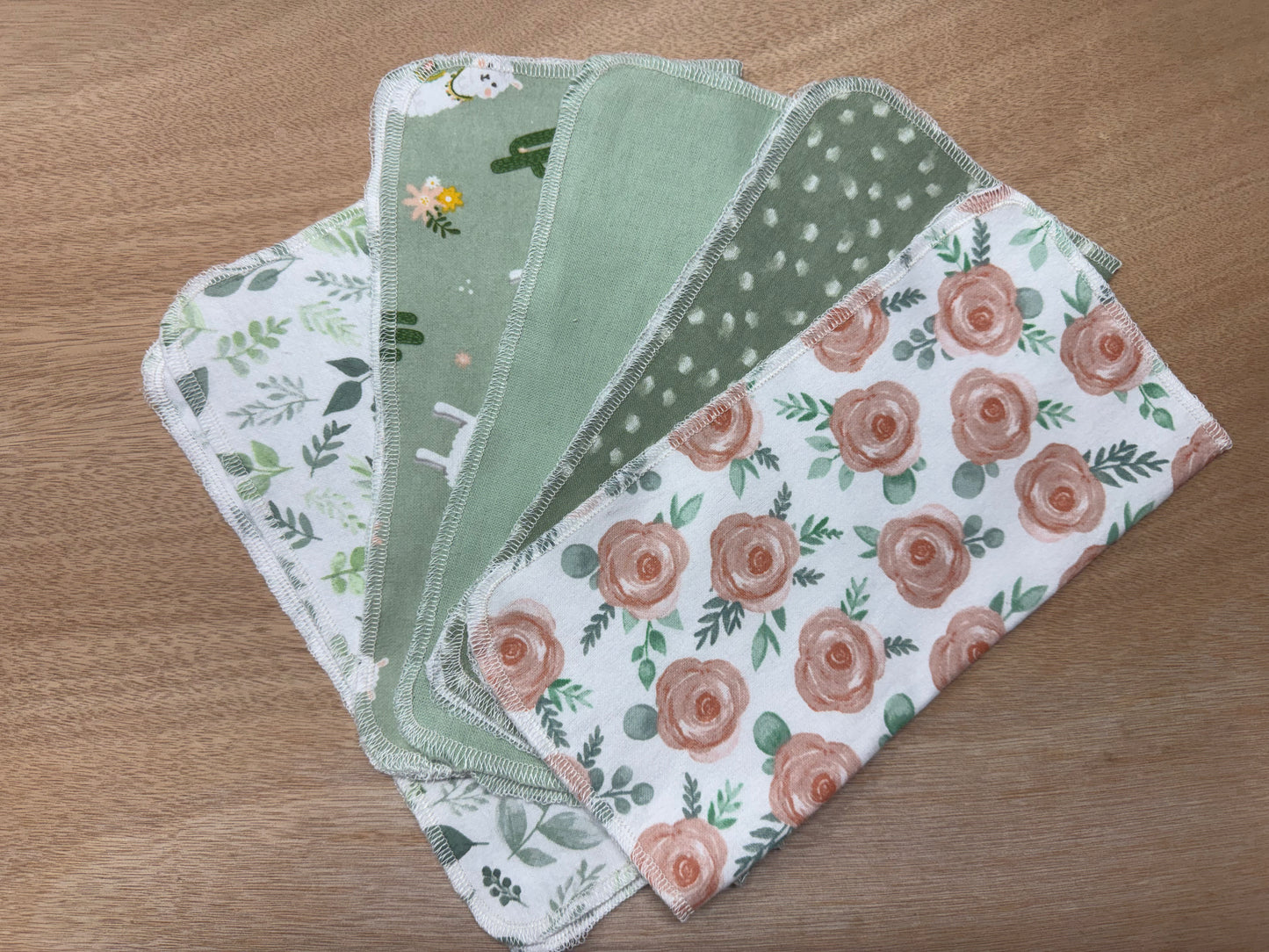 Sage | Llama | Reusable Non-Paper Towels Set of 5 | 100% Cotton Flannel | Eco-Friendly Cleaning Cloths | 10" x 10"
