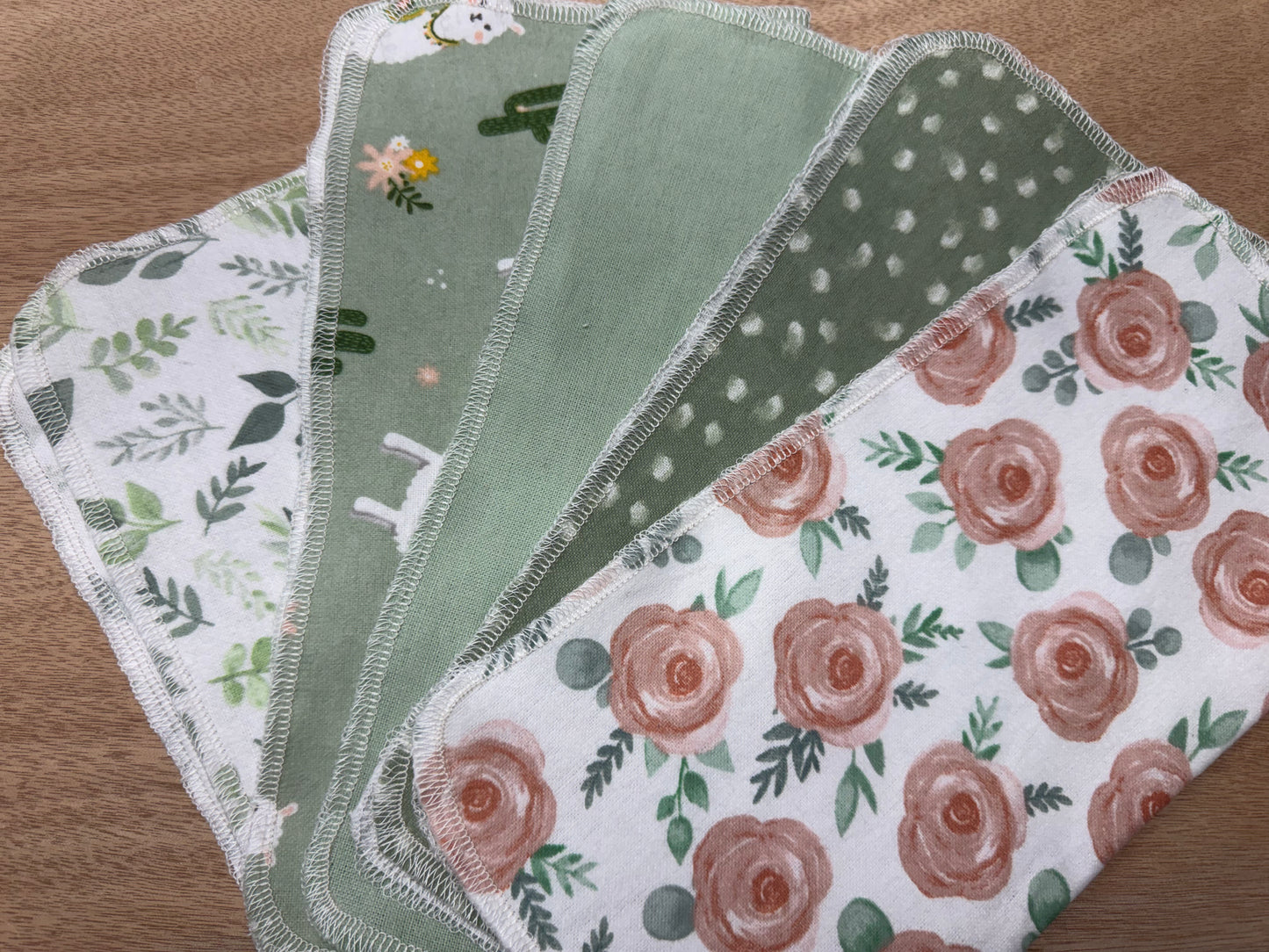 Sage | Llama | Reusable Non-Paper Towels Set of 5 | 100% Cotton Flannel | Eco-Friendly Cleaning Cloths | 10" x 10"