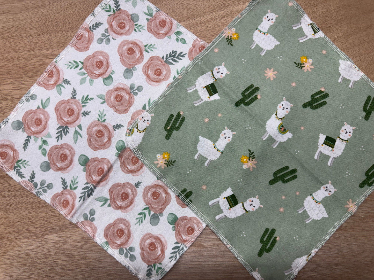 Sage | Llama | Reusable Non-Paper Towels Set of 5 | 100% Cotton Flannel | Eco-Friendly Cleaning Cloths | 10" x 10"